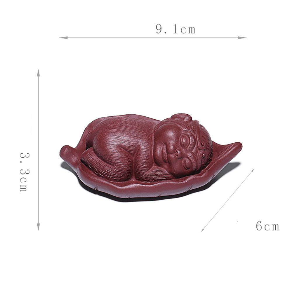 Little Monkey on Bodhi Leaf Tea Pet - Handmade Ceramic Tea Companion for Tea Ceremony & Meditation | Perfect Gift for Tea Lovers & Zen Decor
