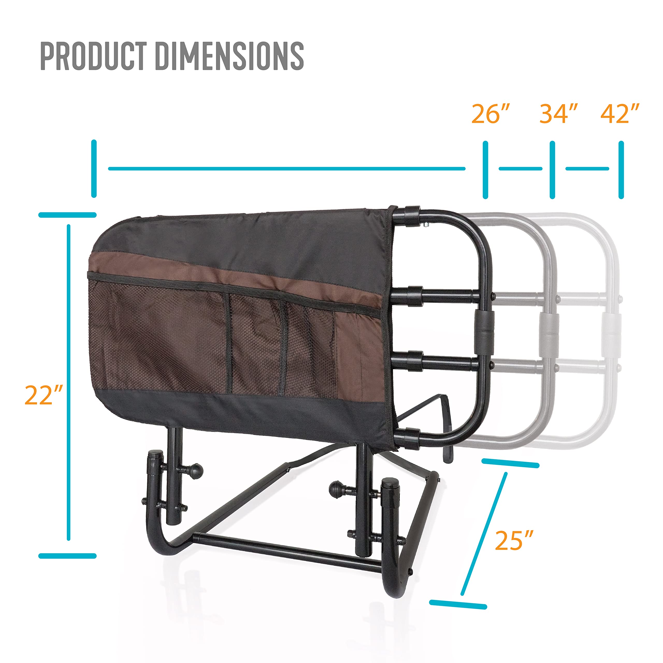 Stander EZ Adjust Bed Rail - Adjustable Safety Bed Rail & Assist Grab Bar for Elderly Adults with Organizer Pouch | Fall Prevention & Mobility Aid for Seniors at Home