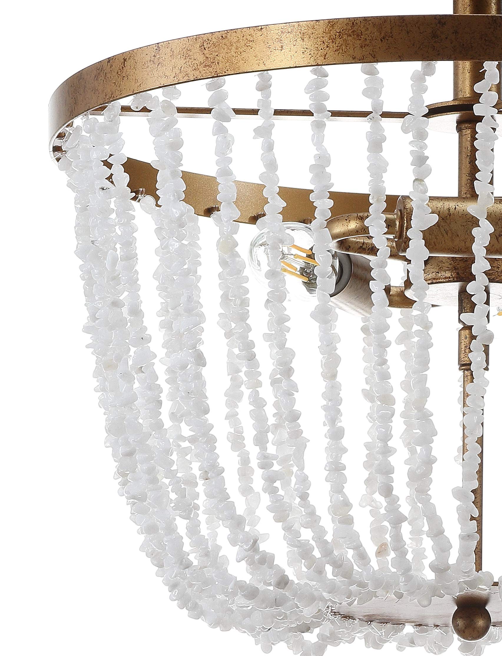 JONATHAN Y JYL9021A 15-Inch LED Flush Mount Ceiling Light - Georgian Style Stone & Metal Fixture in Antique Gold/White - Modern & Transitional Design for Living Room, Dining Room, Office, Hallway & Entryway Lighting
