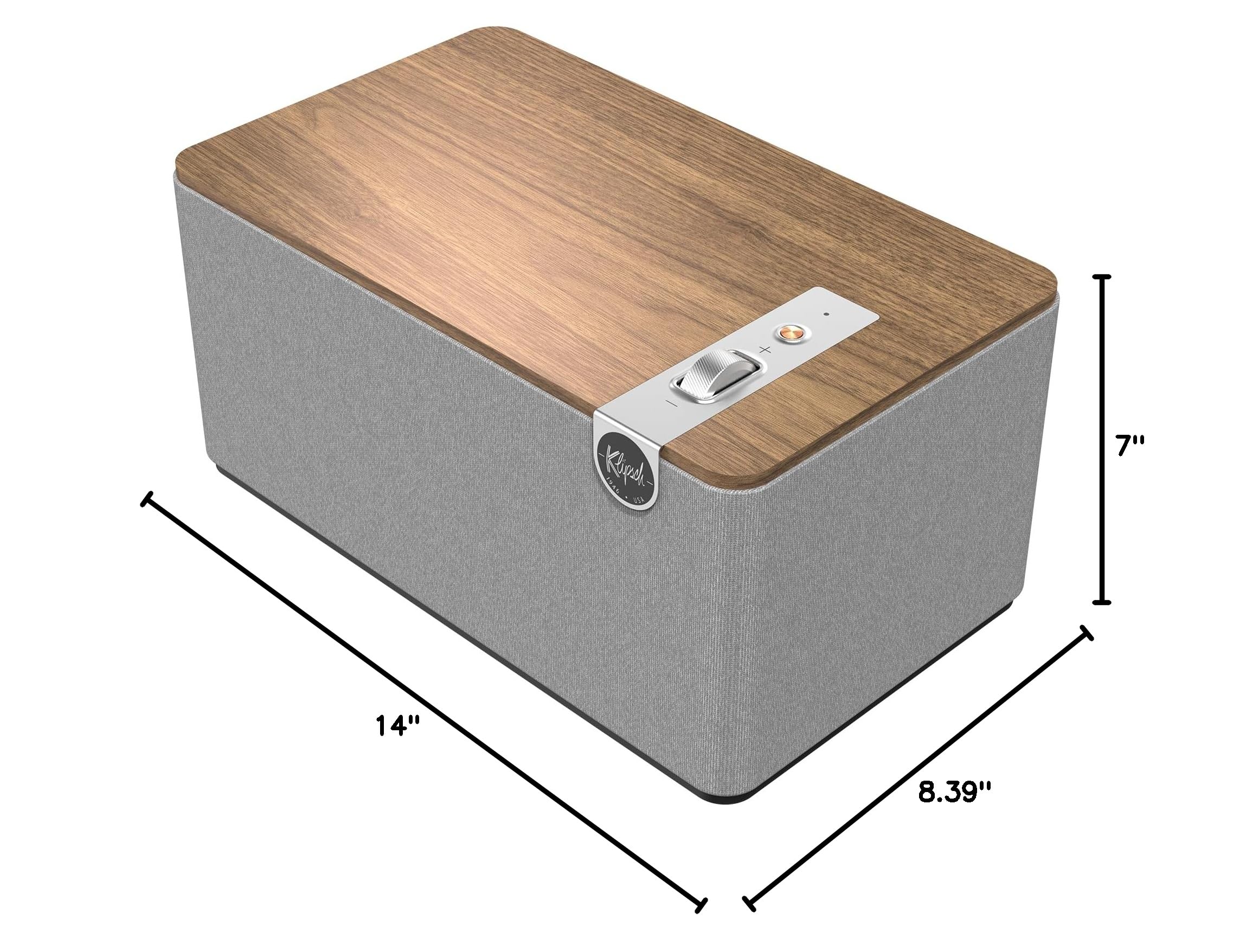Klipsch The Three Plus Premium Wireless Bluetooth Speaker - High-Fidelity Sound, Walnut Finish for Home, Office, and Outdoor Entertainment