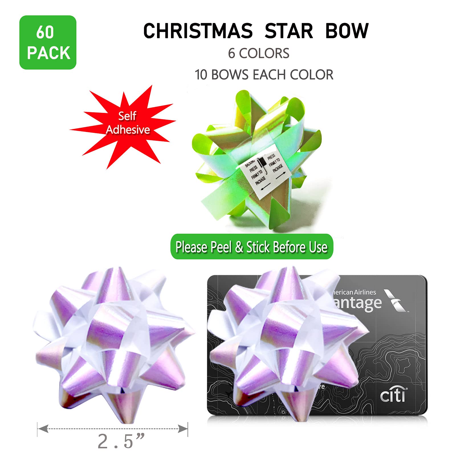 Elify Mini Gift Bows 2.5in - Rainbow Poly Sticky Bows for Gift Wrapping & Crafts