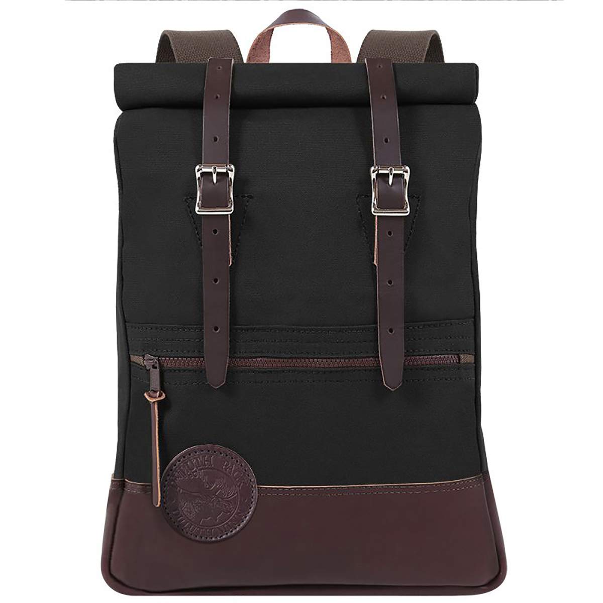 Duluth Pack Duluth Minn Roll-Top Scout Pack - Handcrafted Canvas Travel Backpack with Premium American Leather | Durable Outdoor Hiking Bag for Men & Women | Perfect for Camping, Travel & Daily Commute - Black