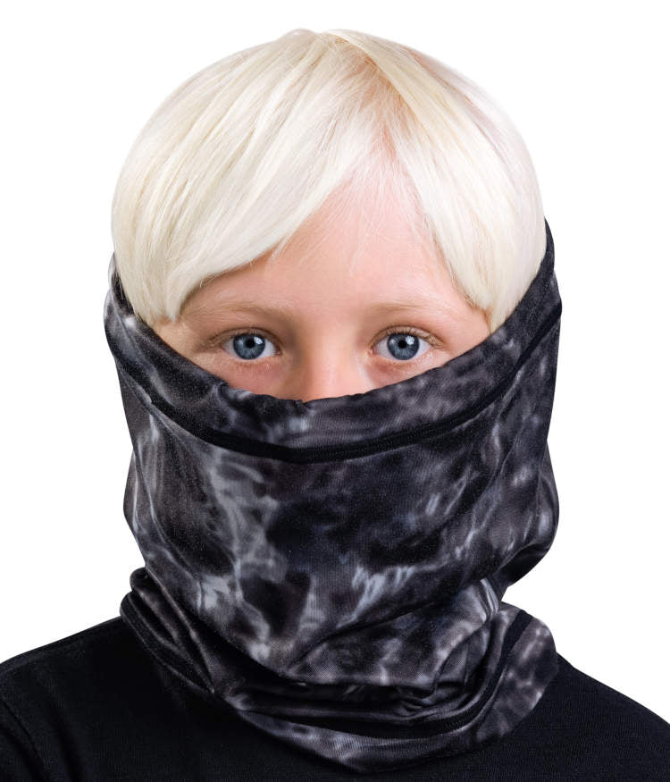 UPF 50+ Kids Adjustable Fleece Neck Gaiter Face Mask with Drawstring - Aqua Design for Outdoor Sports & Winter Protection