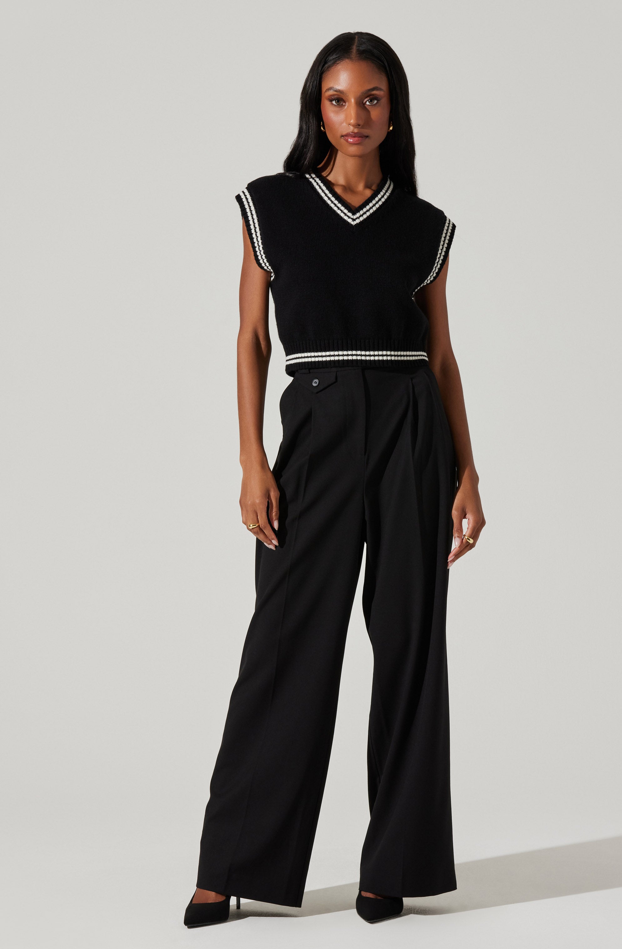 Kirby V Neck Cropped Sweater Vest for Women - Soft Knit Pullover Tank Top - Casual Fall & Winter Layering Piece for Office, Date Night & Streetwear Outfits