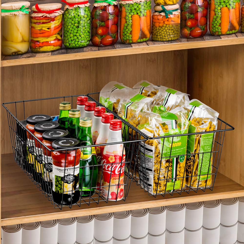 Farmhouse Wire Storage Baskets 6-Pack - Large Freezer & Pantry Organizer Bins with Handles for Kitchen, Bathroom, Office Organization | Rustic Home Decor & Space-Saving Storage Solution
