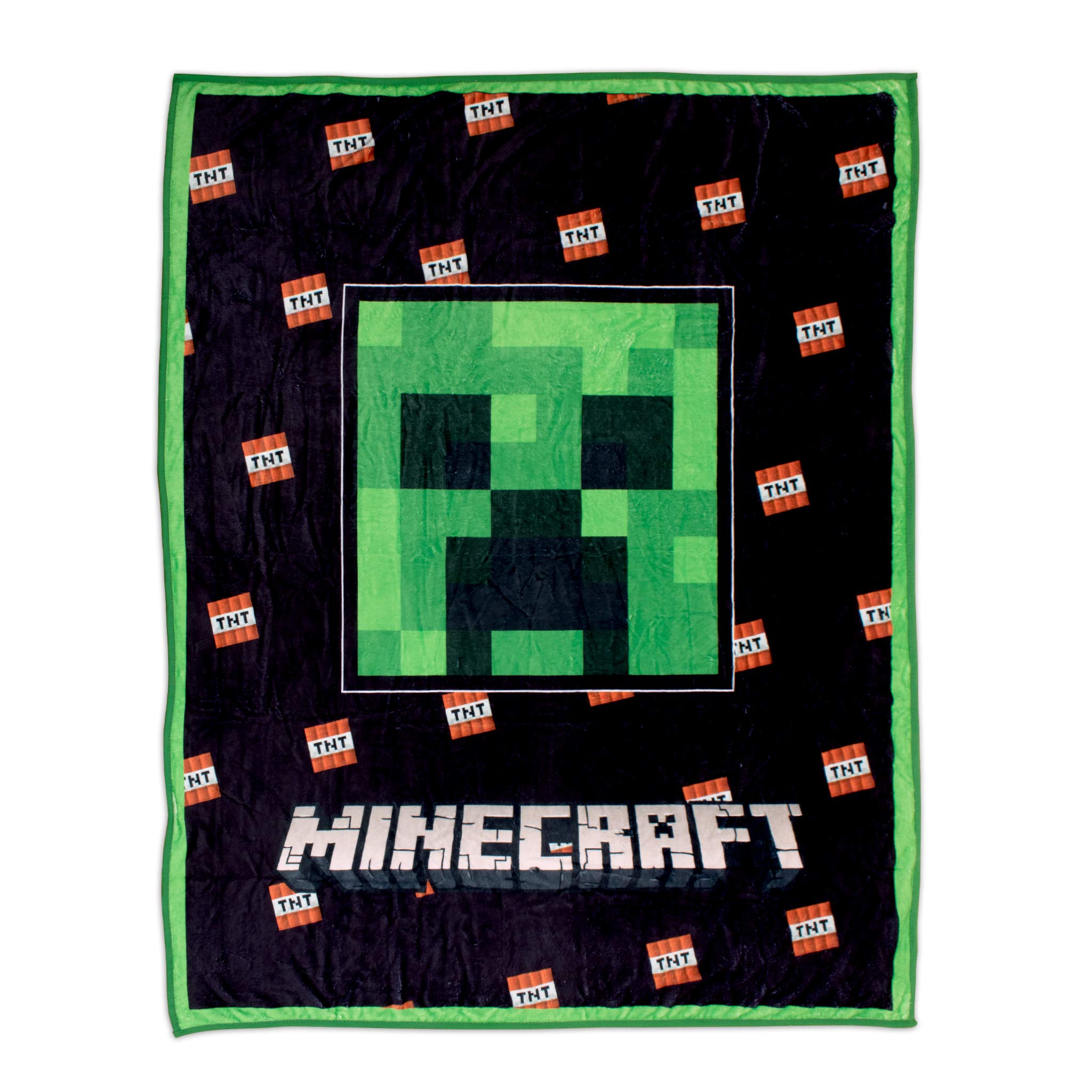 Official Minecraft Boys Fleece Throw Blanket Set with Lanyard & Pin - Black & Green Creeper Face Design - Soft Warm Blanket for Gaming, Bedroom, Dorm Room & Movie Nights
