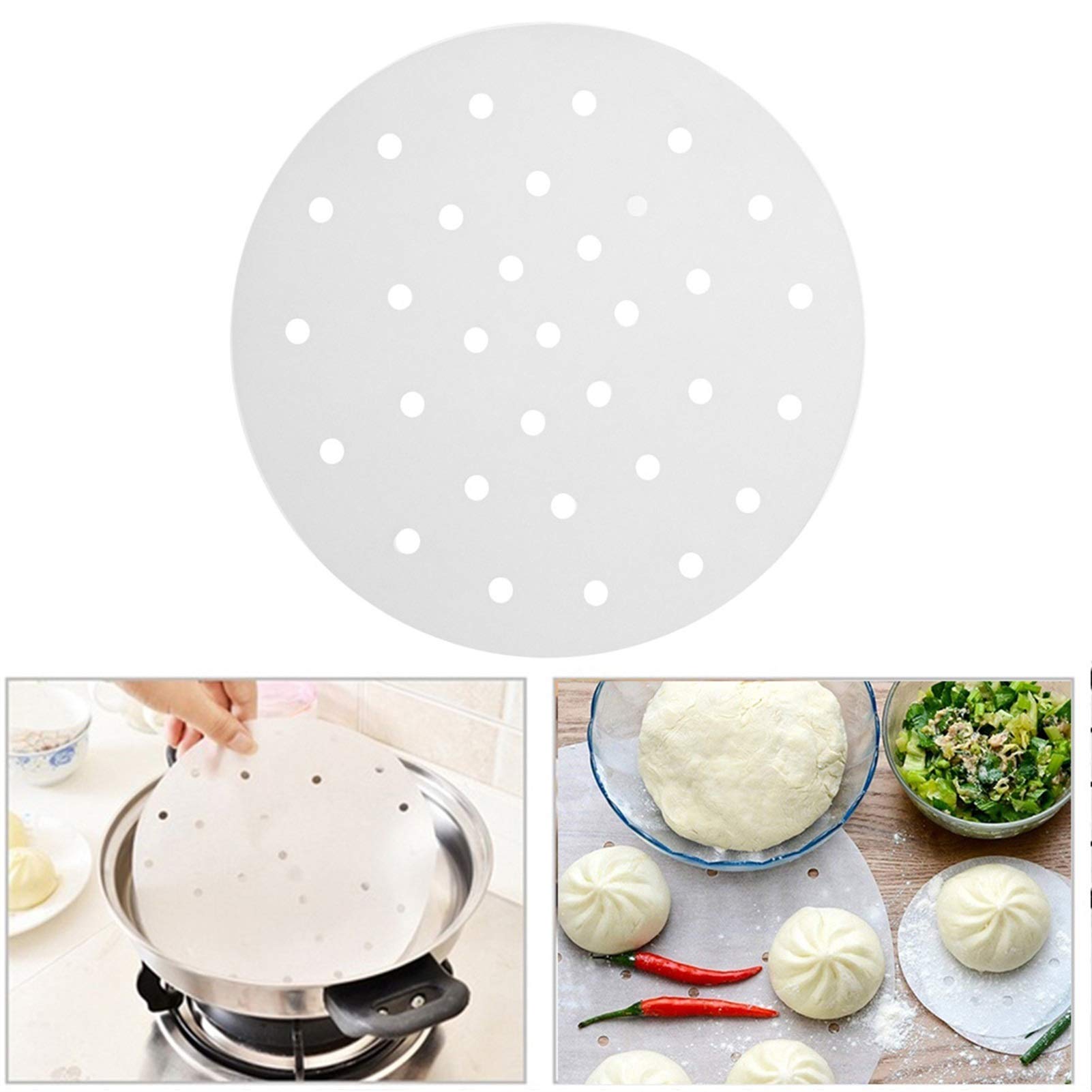 50pcs Round Non-Stick Bamboo Steamer Paper Liners - 10 Inch Heat Resistant Cooking Mats for Dim Sum, Dumplings & Asian Cuisine | Perfect for Bamboo Basket Steamers, Kitchen Use & Food Preparation