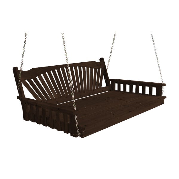 Red Cedar Swing Bed with Fanback - Outdoor Patio Hanging Bed for Porch, Garden, or Backyard Relaxation