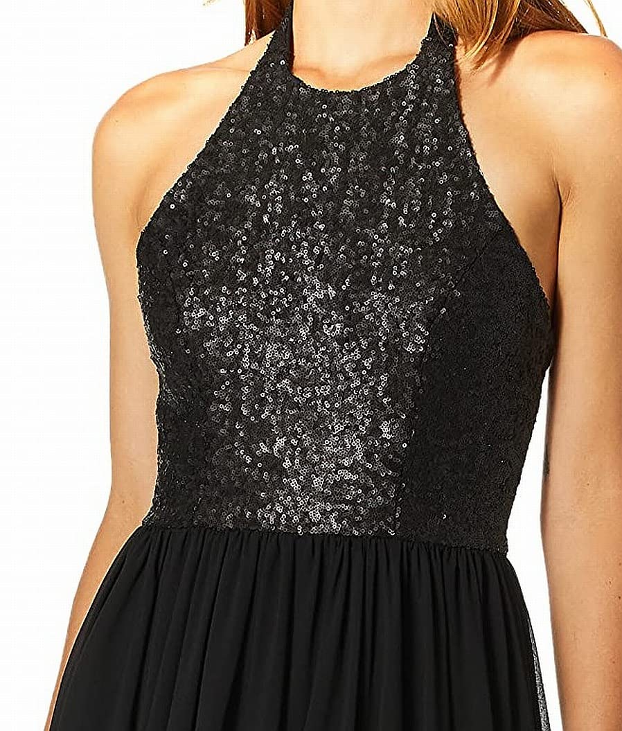 Dress the Population Women's Tatiana Sequin Halter Fit & Flare Midi Dress - Elegant Party & Cocktail Dress for Evening Events, Weddings & Special Occasions
