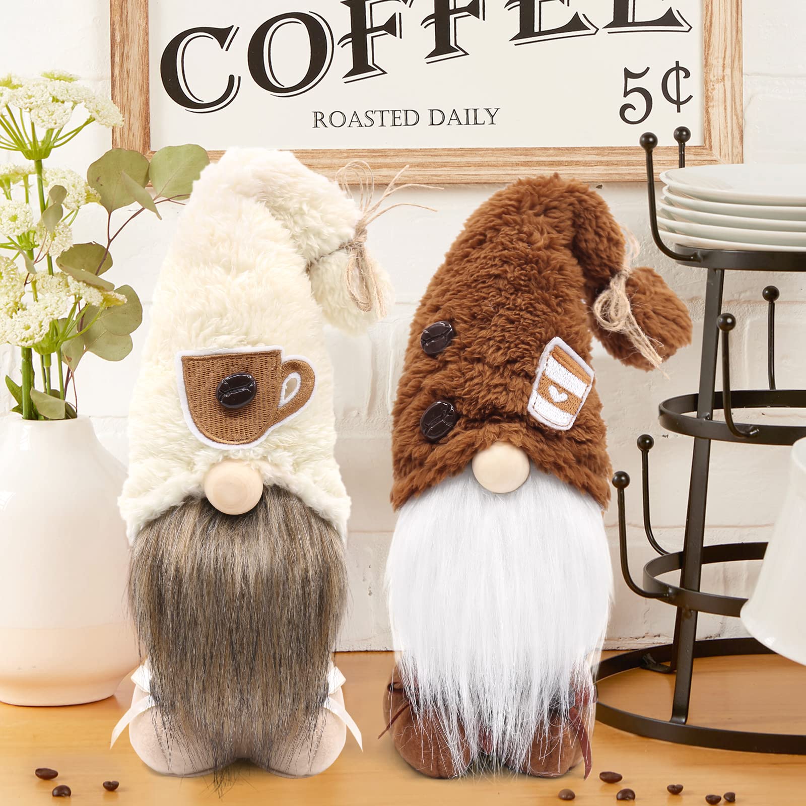 Coffee Gnomes Plush Set of 2 - Scandinavian Tomte Decor for Coffee Bar & Farmhouse