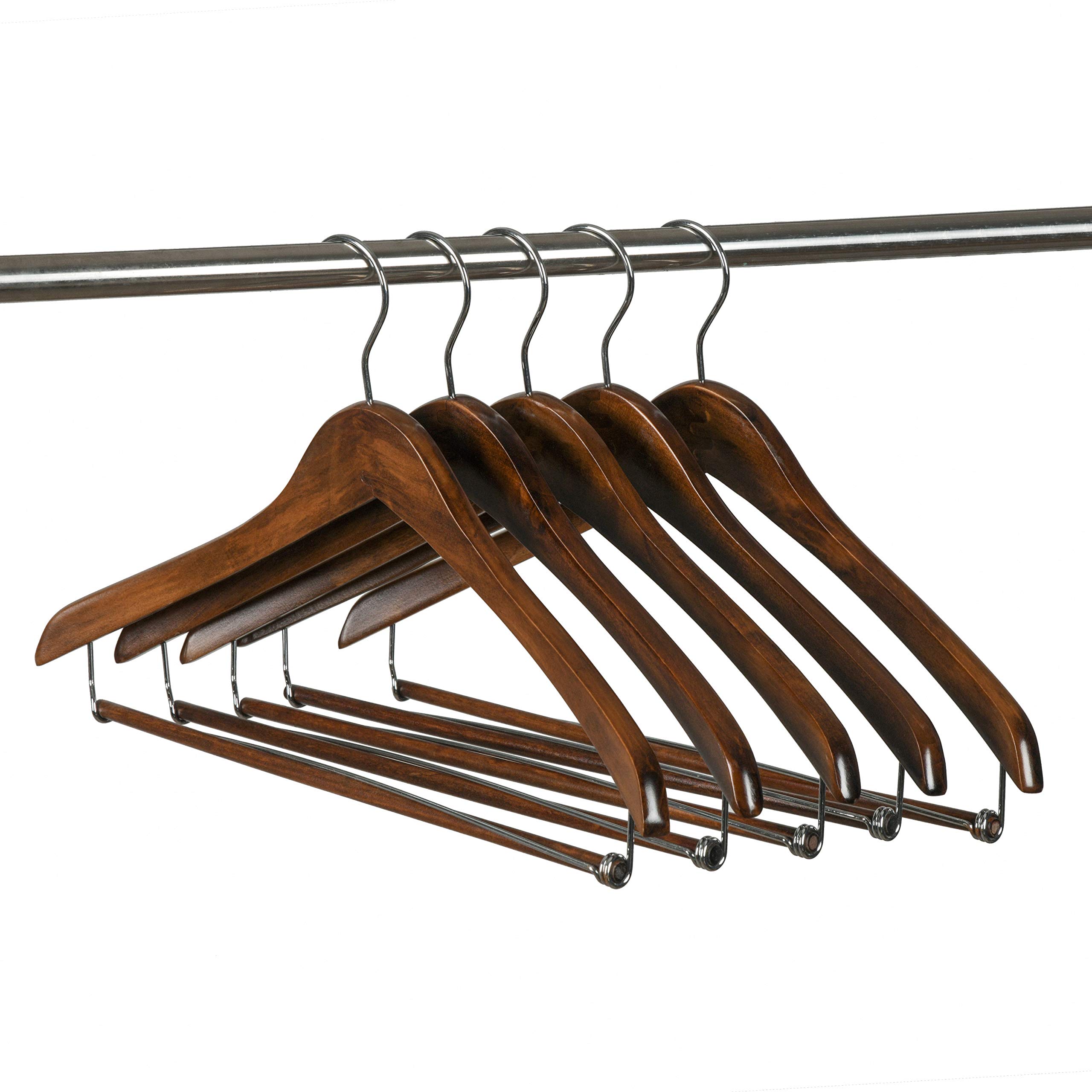 Premium 100-Pack Wooden Hangers for Suits & Coats - Heavy Duty Curved Shoulder Design with Locking Bar, Retro Finish - Ideal for Closet Organization, Travel & Luxury Garment Storage