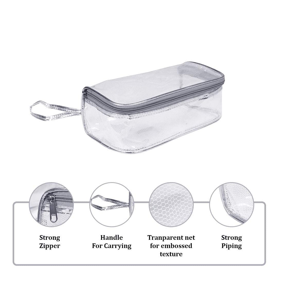 Transparent Cosmetic Pouch Set - 4 Travel Toiletry Bags for Makeup & Jewelry Storage (Silver)