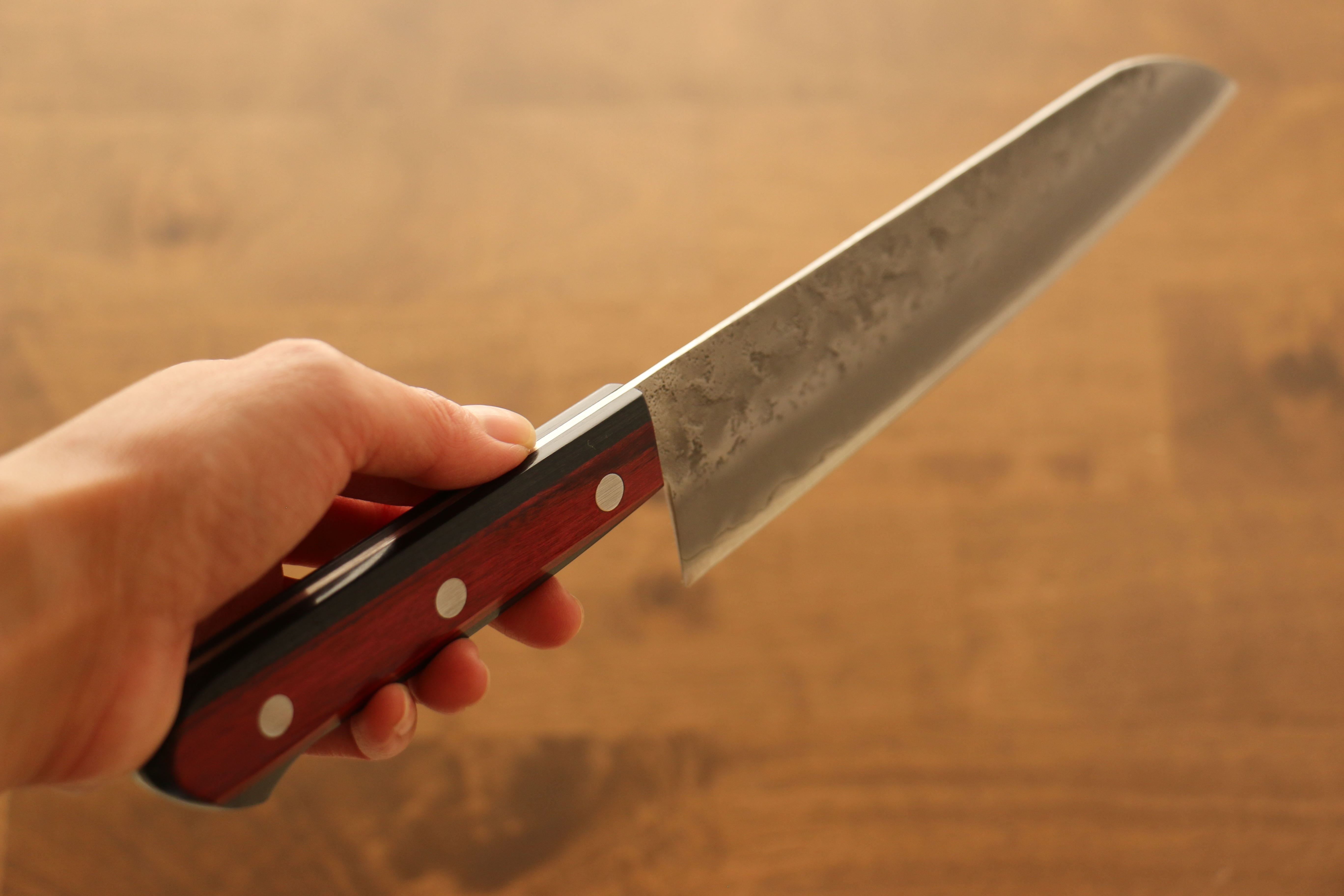 Premium Seisuke Silver Steel No.3 Nashiji Santoku Knife 180mm - Japanese Red Pakkawood Handle - Ideal for Slicing, Dicing & Chopping Vegetables, Meat & Fish