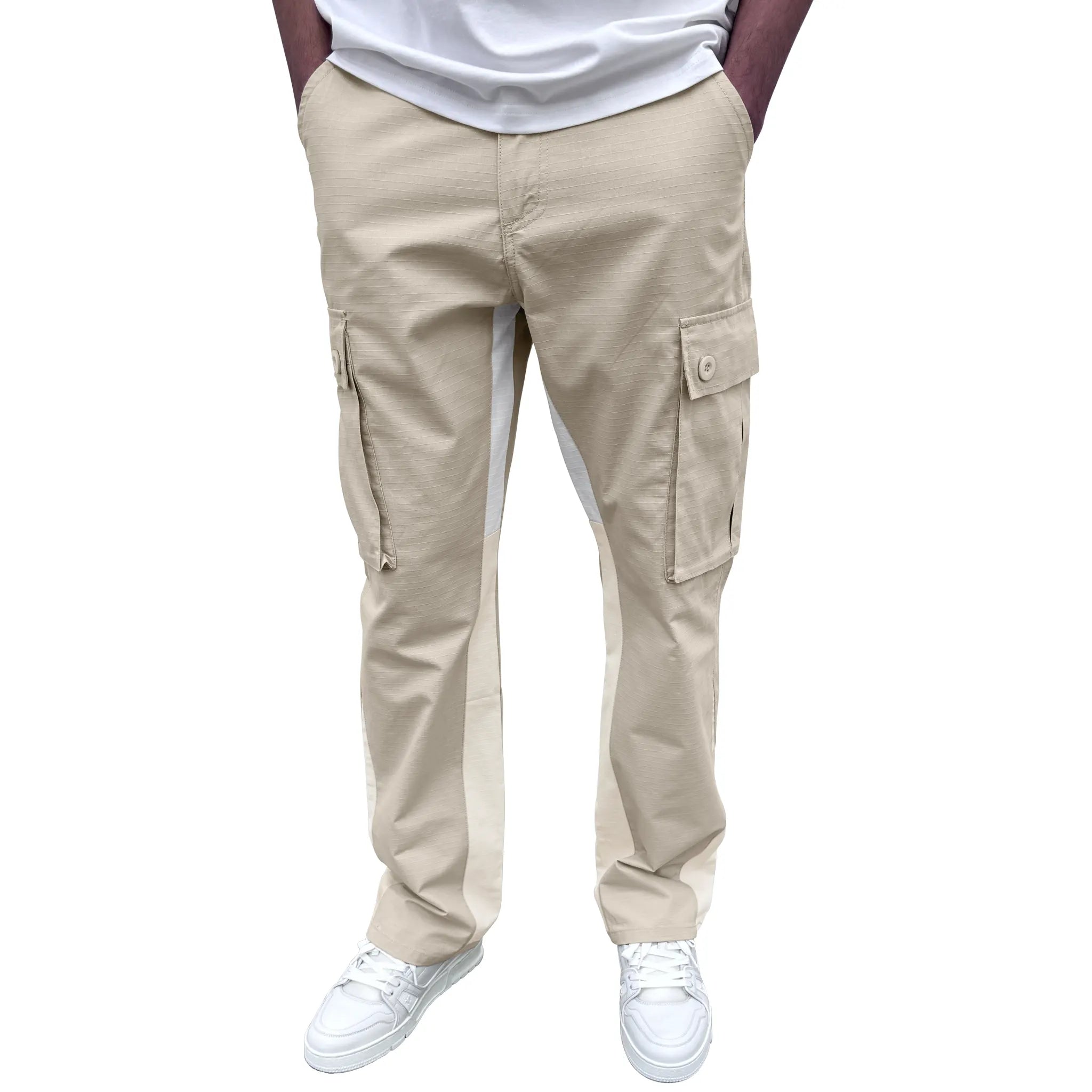 SIARR Women's Flared Cream Cargo Pants - High Waisted Casual Trousers with Pockets | Perfect for Streetwear, Workwear & Fashion Outfits