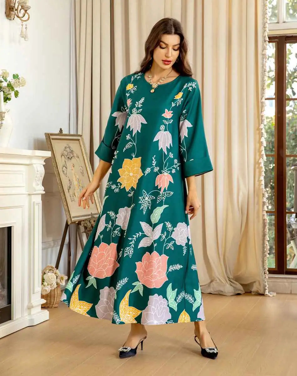 Elegant Hotfix Rhinestone Beaded Caftan Dress for Women - Perfect for Eid Celebrations, Weddings & Special Occasions