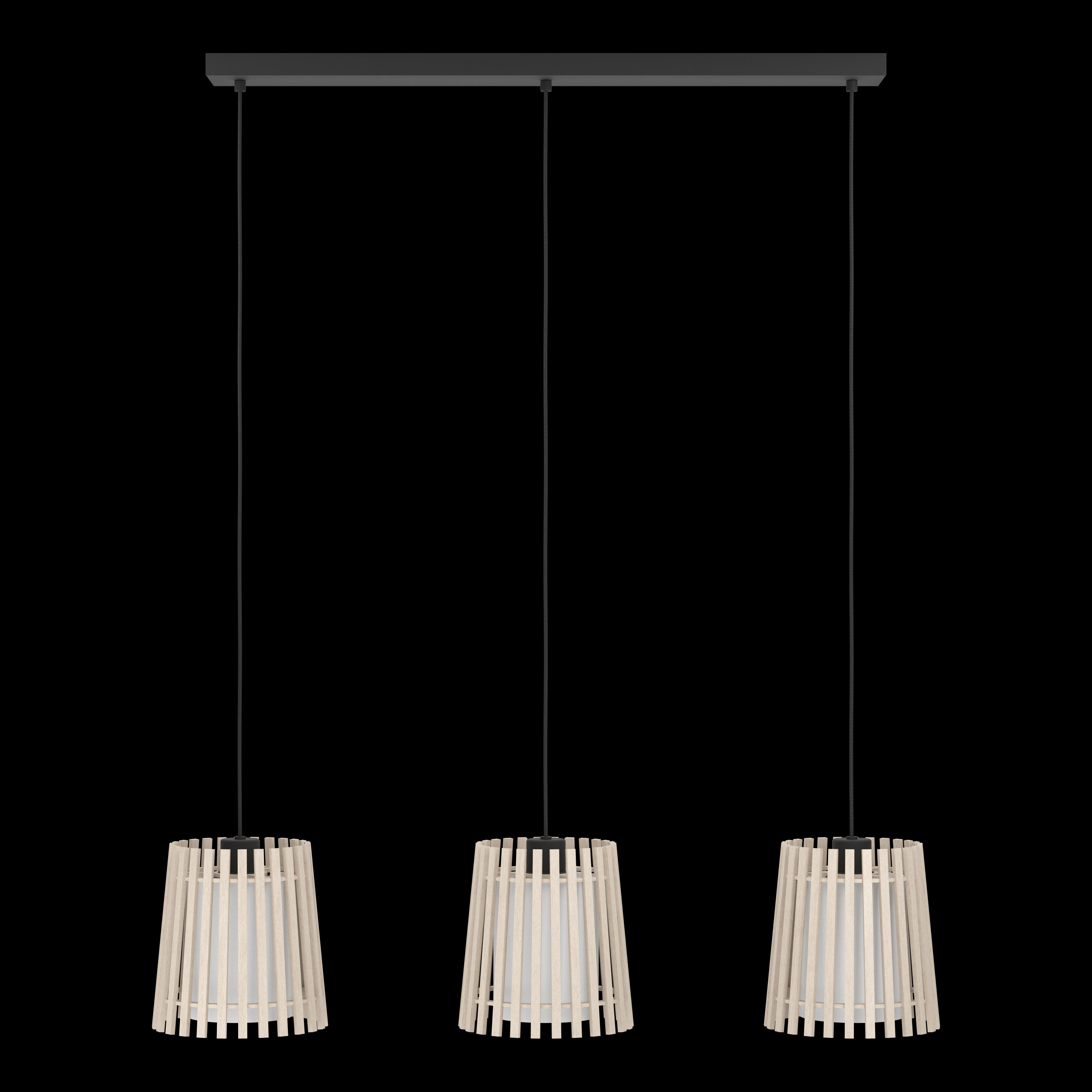 Eglo Fattoria 3-Light Wood Slat & Fabric Ceiling Pendant Light Fixture - Modern Farmhouse Lighting for Kitchen Island, Dining Room, or Bedroom