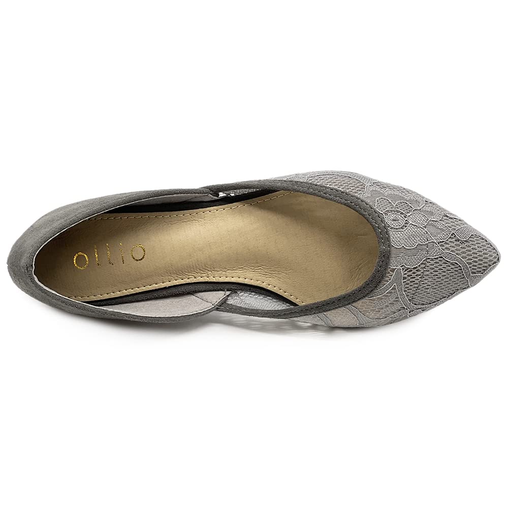 Ollio Women's Ballet Flats - Faux Suede Floral Lace Pointed Toe Shoes | Breathable Mesh Design for Comfort | Perfect for Work, Weddings & Casual Outfits