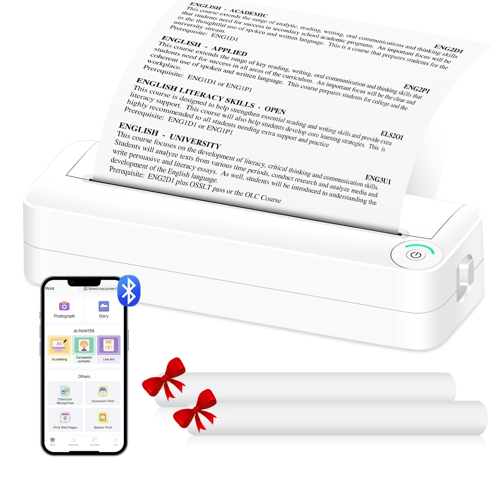 Wireless Portable Thermal Printer for Travel - Bluetooth Inkless Printer Compatible with Android, iOS & Laptop (8.26x11.69in US Letter Size) - Perfect for Mobile Office, On-the-Go Printing & Business Travel (White)