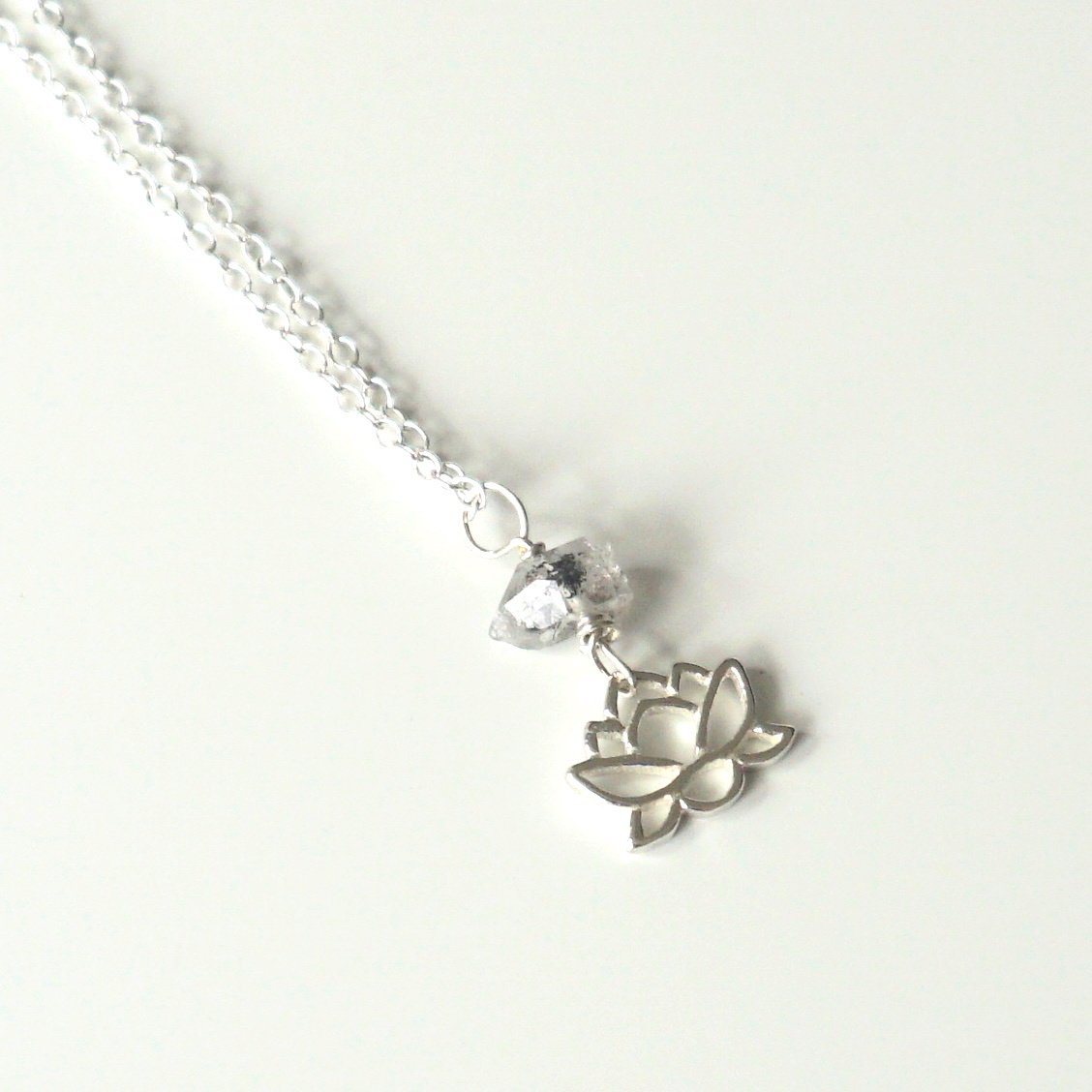 Herkimer Diamond Beaded Lotus Charm Necklace - Sterling Silver Jewelry for Women - Perfect for Meditation, Yoga & Spiritual Healing