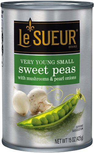 Organic Le Sueur Very Young Small Sweet Peas with Mushrooms & Pearl Onions - 15 Oz Can (Pack of 6) | Premium Canned Vegetables for Salads, Casseroles & Quick Meals | Gluten-Free & Non-GMO