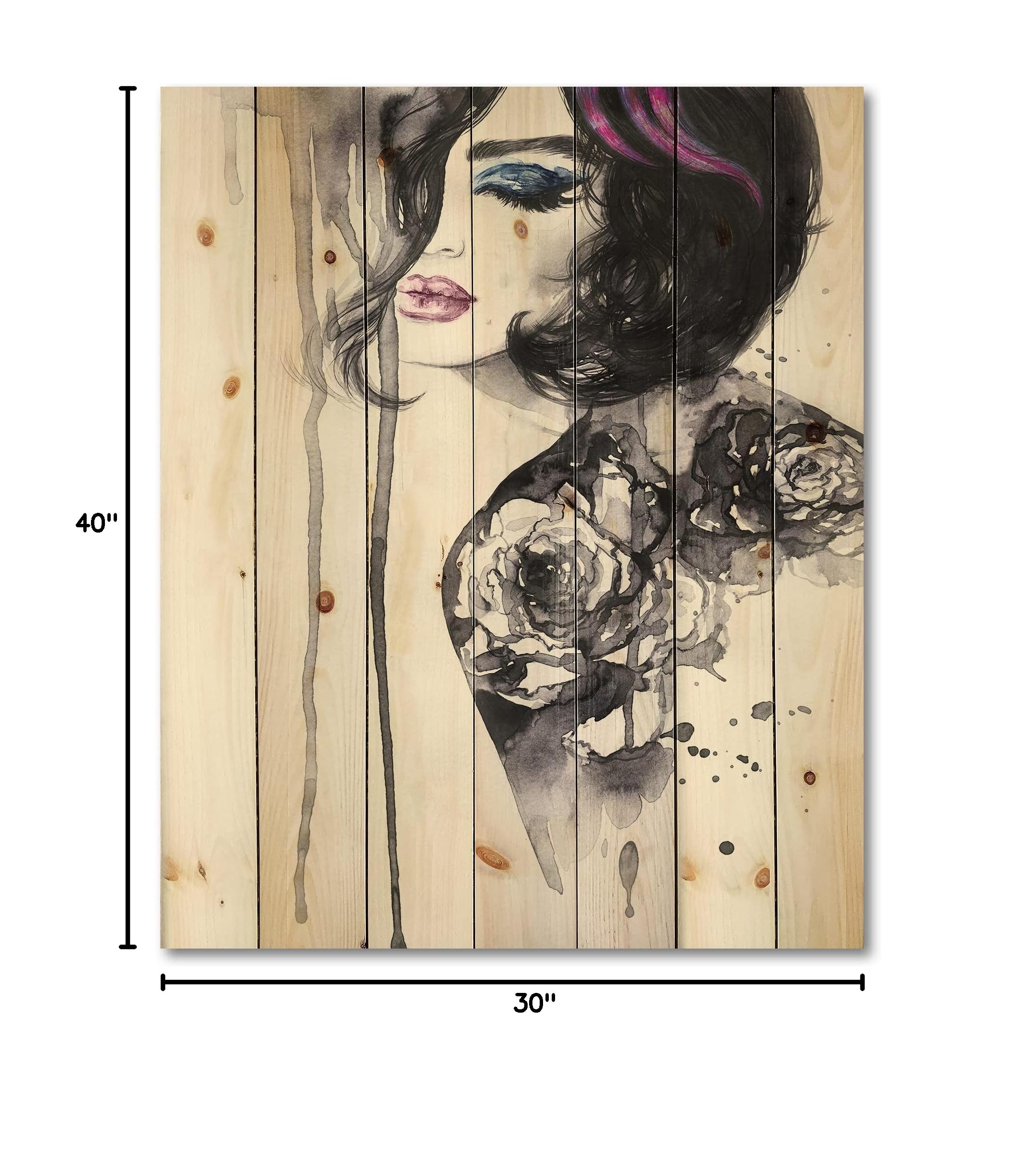 DesignQ Female Portrait Painting - Modern Art Print on Natural Pine Wood for Home & Office Wall Decor