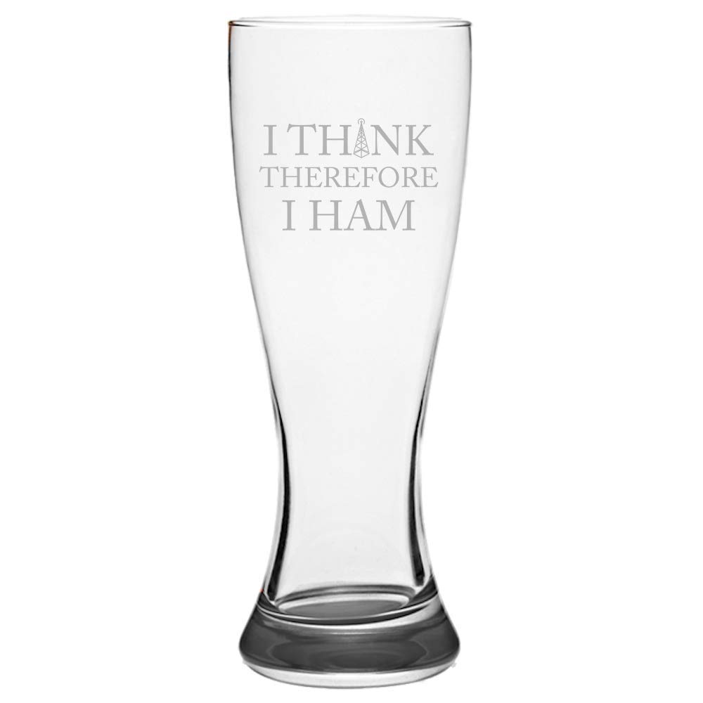 Funny Ham Radio Gift for Amateur Radio Operators - Engraved Ham Radio Pilsner Glass with 'I Think Therefore I Ham' Quote - Perfect for Home Bars, Radio Shacks & Ham Radio Enthusiast Gifts