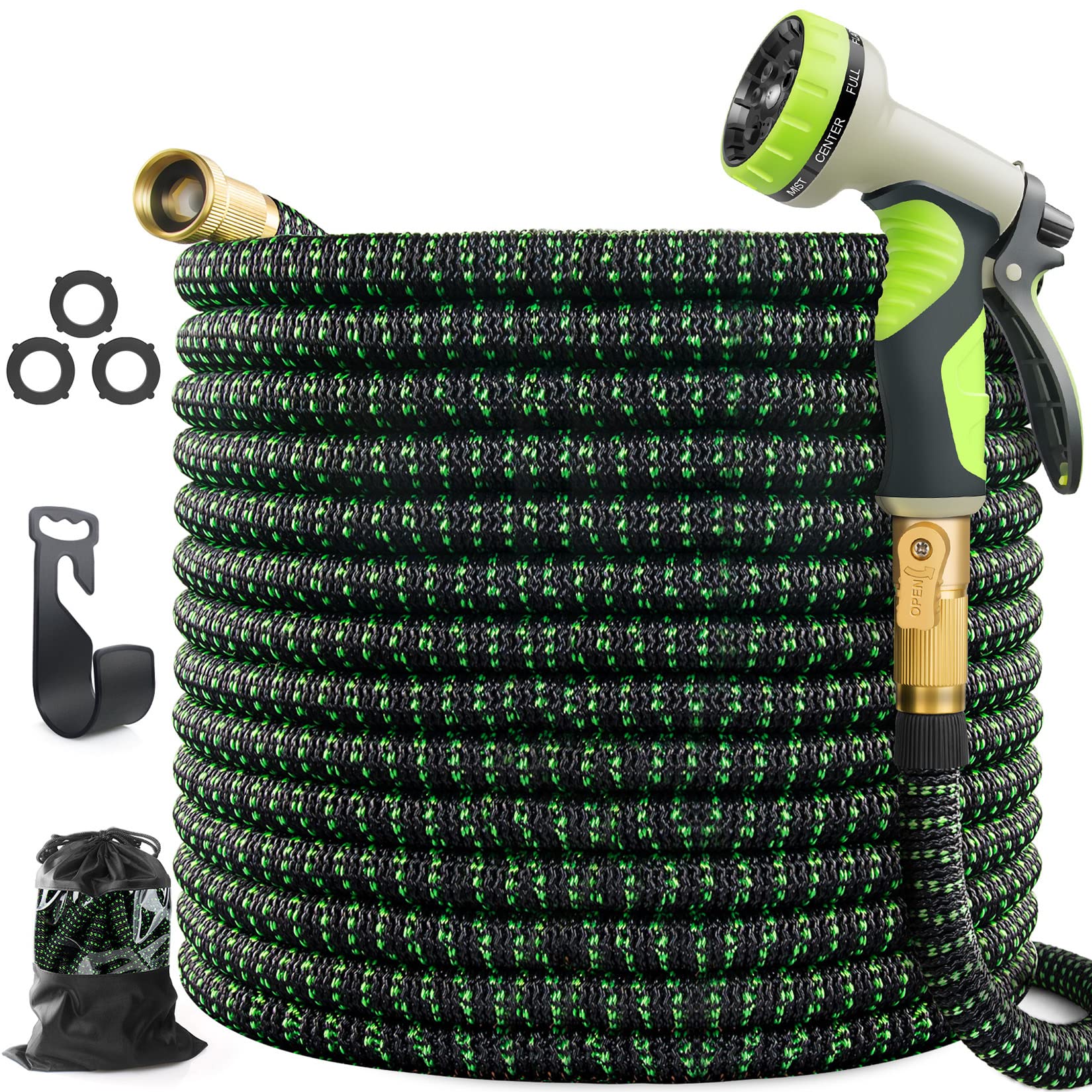 VIENECI 100ft Expandable Garden Hose with 10-Function Spray Nozzle - Durable, Flexible Water Hose with Solid Brass Connectors & Extra Strength Fabric - Lightweight 125FT Expanding Hose for Lawn, Garden & Outdoor Cleaning