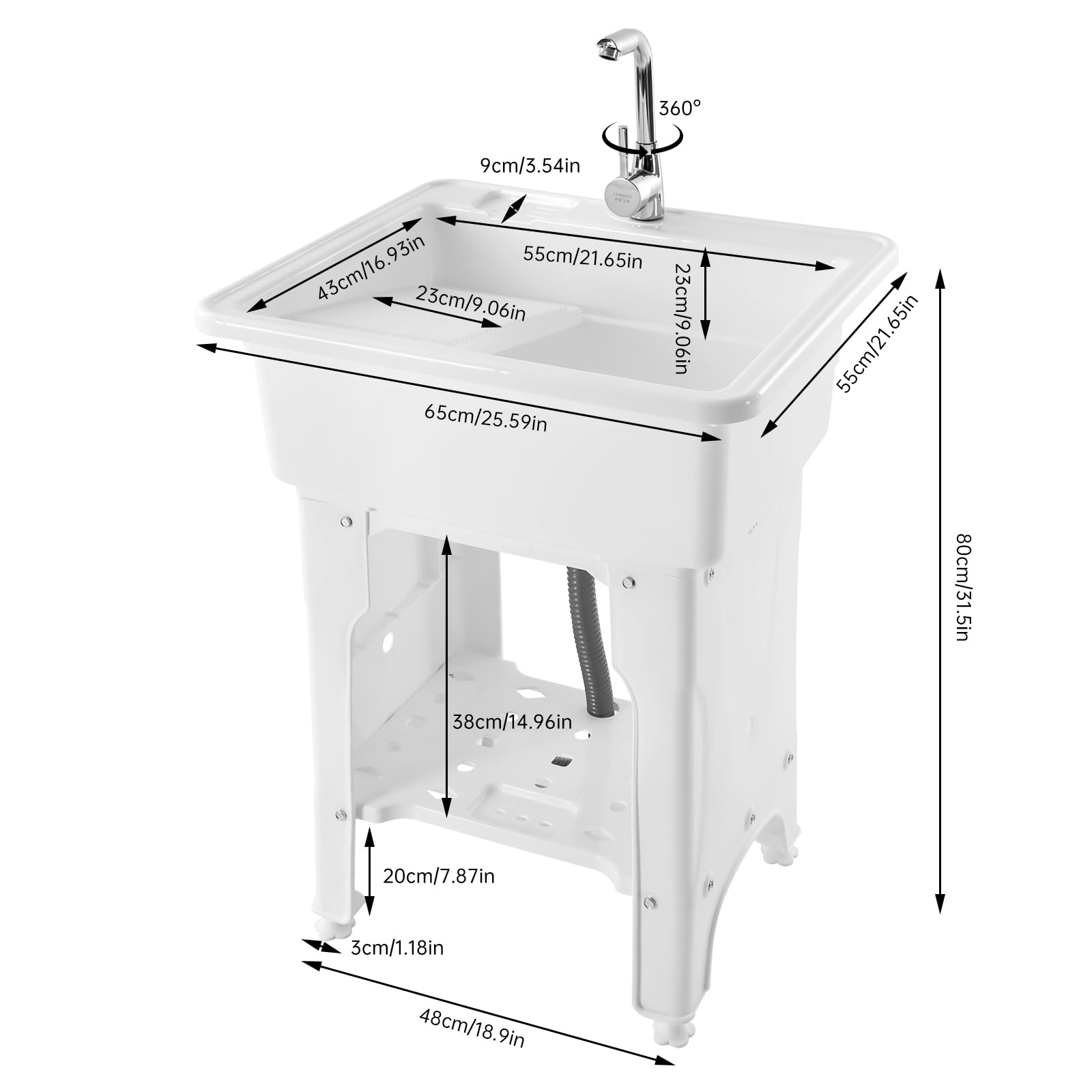 Large White Freestanding Utility Sink with Faucet & Removable Washboard - Spacious Laundry Tub for Laundry Room, Garage, Basement & Garden - Perfect for Washing Clothes, Cleaning Tools & Outdoor Use