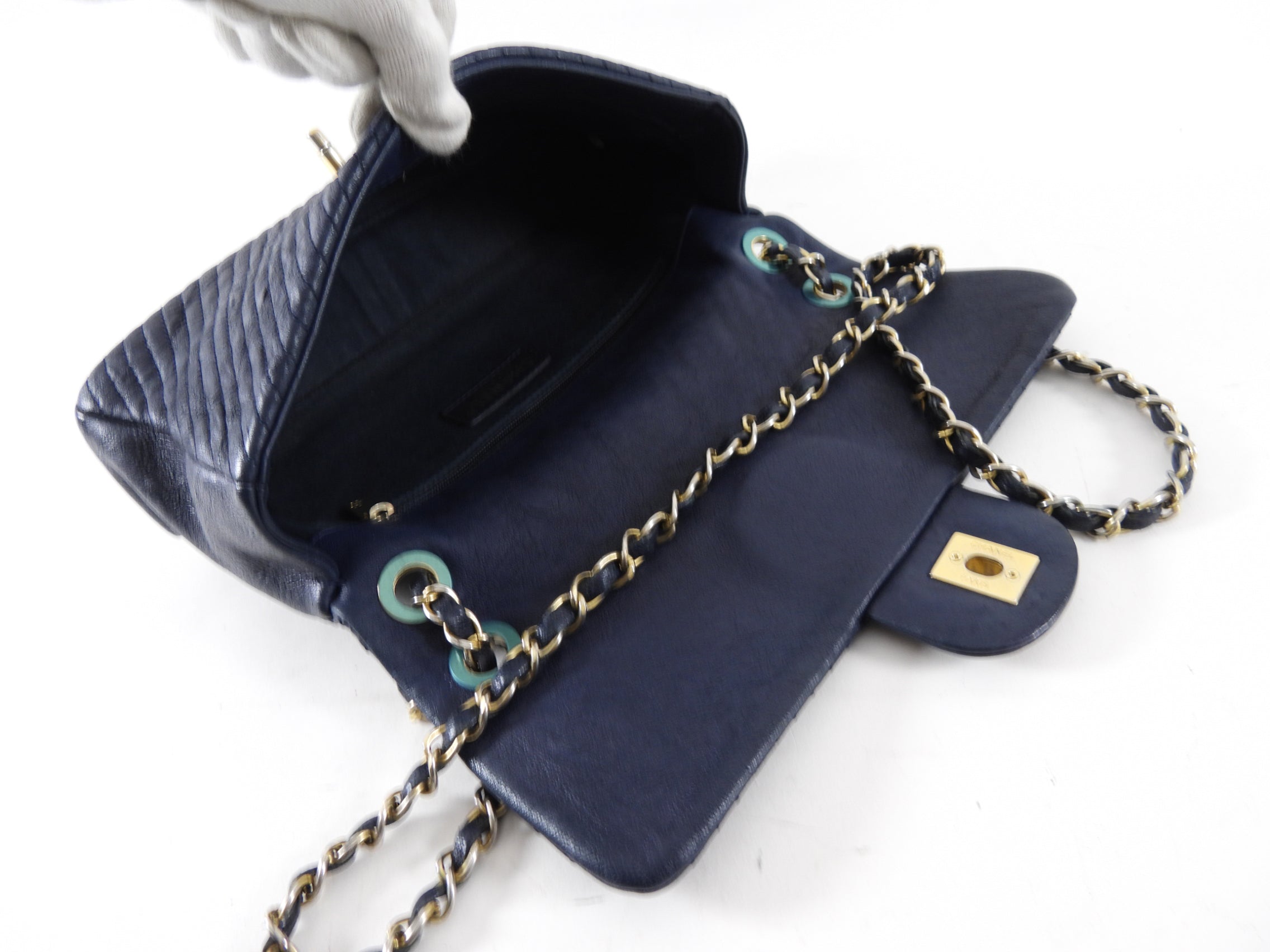 Chanel Chevron Quilted Small Flap Bag in Navy Blue - Luxury Crossbody Purse for Women, Perfect for Date Night & Evening Events