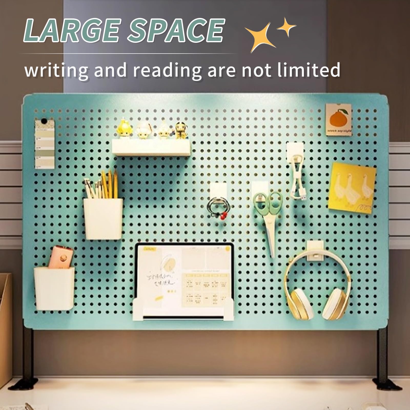 Clip-on Pegboard Organizer with Steel Feet - Adjustable Carbon Steel Desk Pegboard for Office & Home Storage - Perfect for Organizing Tools, Supplies & Accessories (Green, Medium Size)