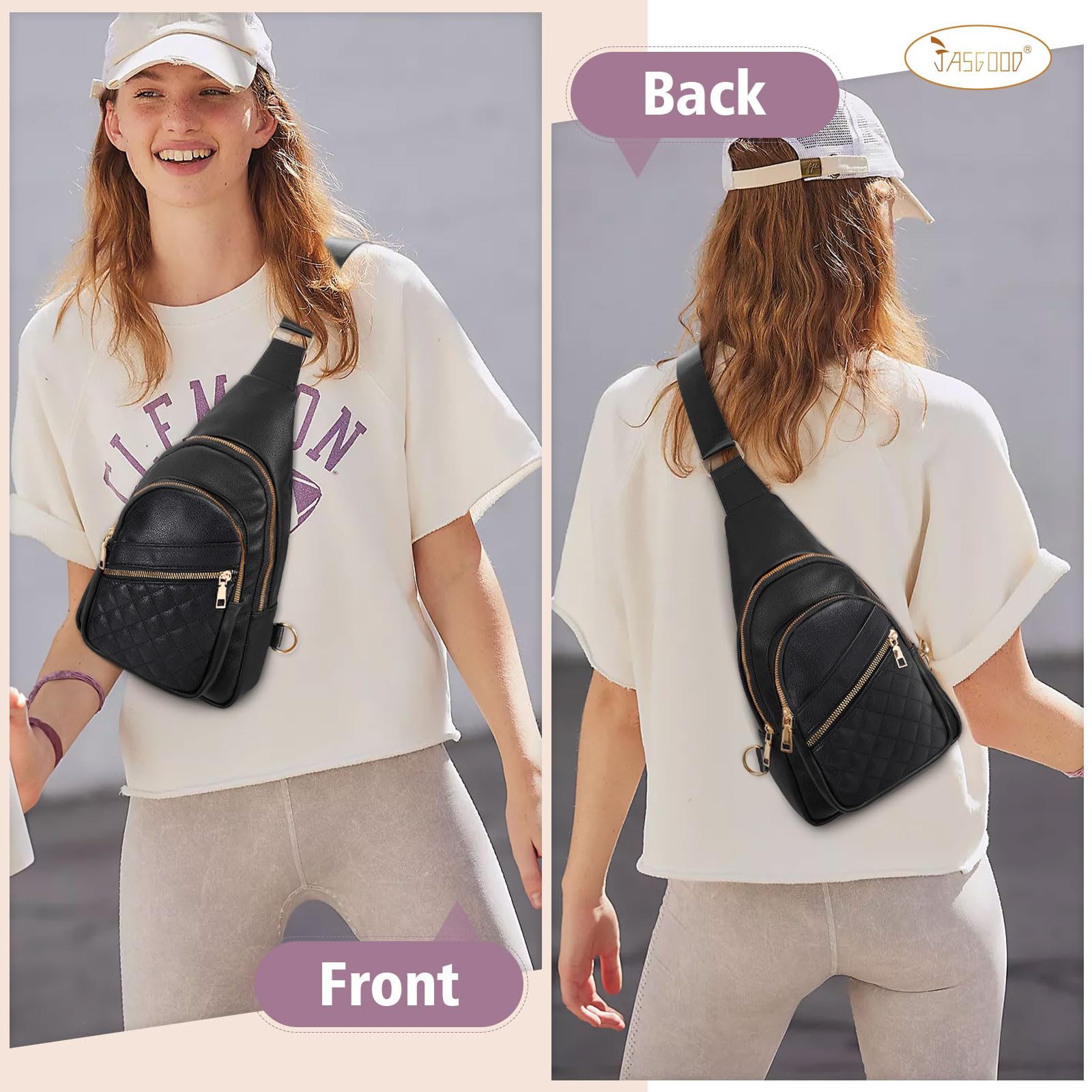 JASGOOD Women's Leather Crossbody Sling Bag - Fashionable Fanny Pack & Chest Bag for Travel, Work, and Daily Use | Durable Sling Backpack for Outdoors, Commuting, and Shopping