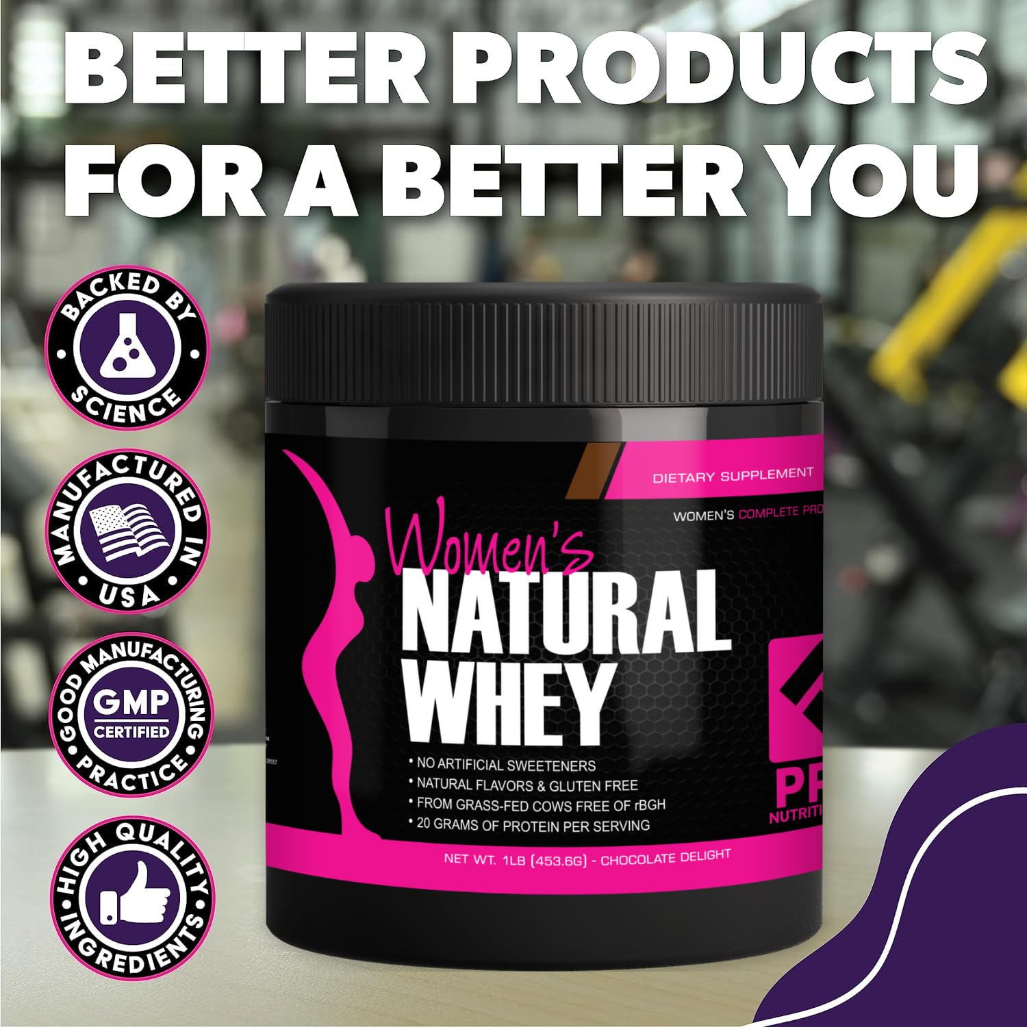Grass-Fed Whey Protein Powder for Women - Low Carb, Gluten Free, Hormone Free - Chocolate Delight Flavor (1 Lb) | Supports Lean Muscle Growth & Recovery - Perfect for Post-Workout Shakes, Smoothies and Healthy Breakfasts