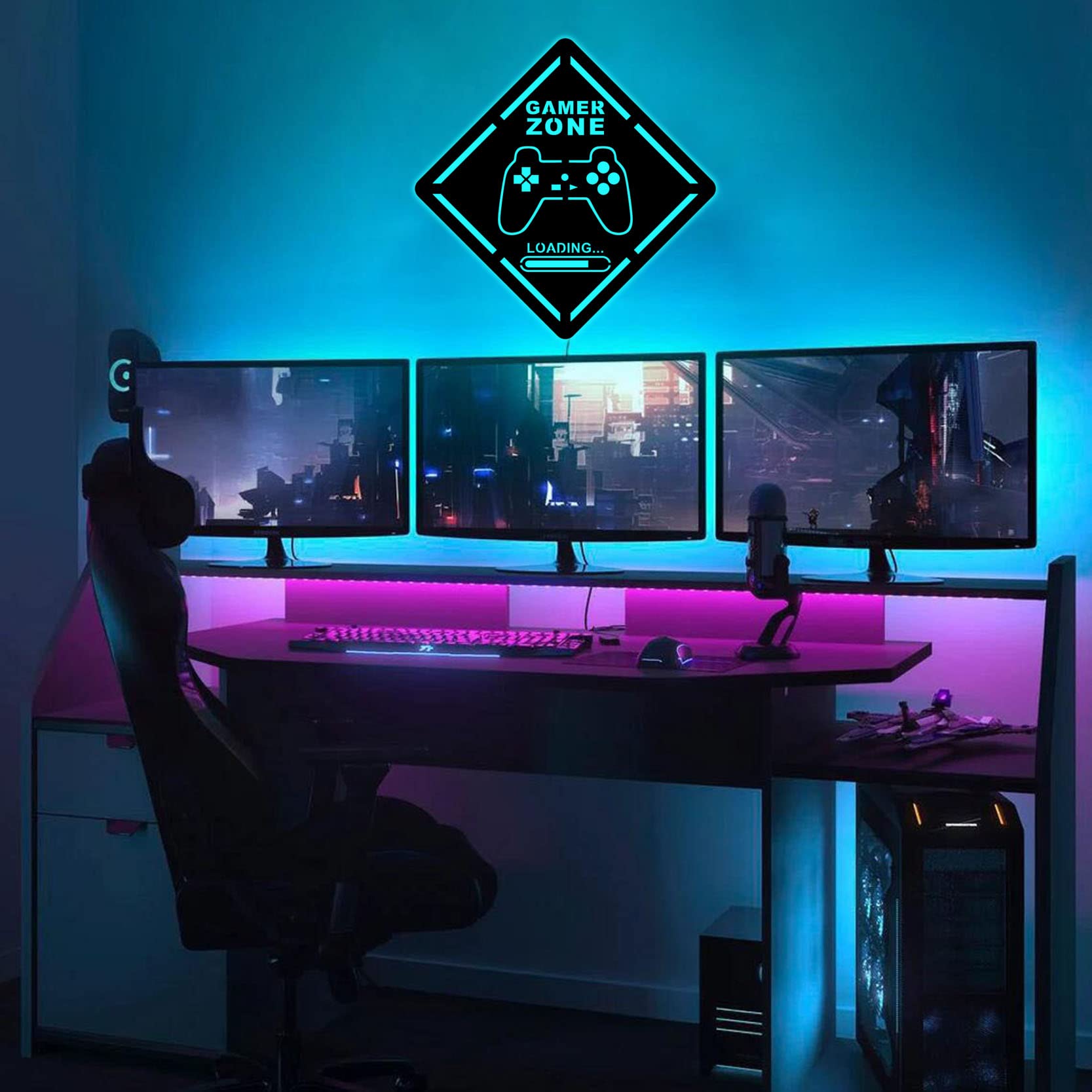 LED Backlit Wooden Gaming Wall Art - Gamer Sign Decor for Living Room & Game Room - Unique Loading Screen Home Decor & Funny Gift for Dad - Perfect for Man Cave, Gaming Setup & Gamer Birthday Presents