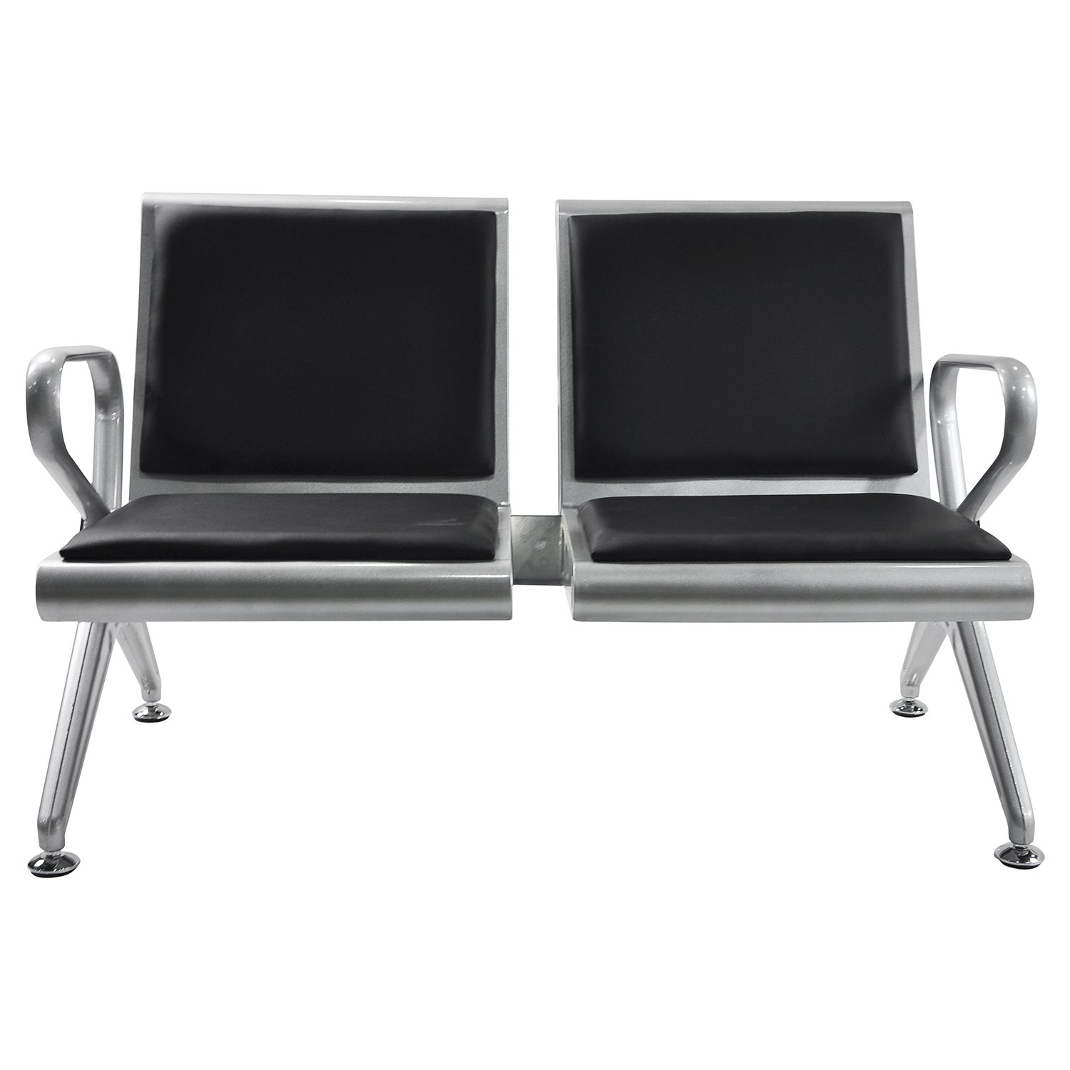 Walnest 2-Seat Waiting Chair - Heavy Duty Metal Frame Black Bench for Airport, Office, Reception, Barber Shop & Salon - Perfect for Lobby, Waiting Area & Commercial Spaces