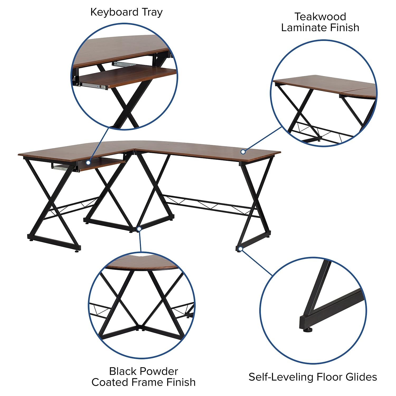 Flash Furniture Singleton Teakwood Laminate L-Shape Computer Desk with Pull-Out Keyboard Tray - Home Office Workstation for Small Spaces, Gaming & Study Desk with Ergonomic Design