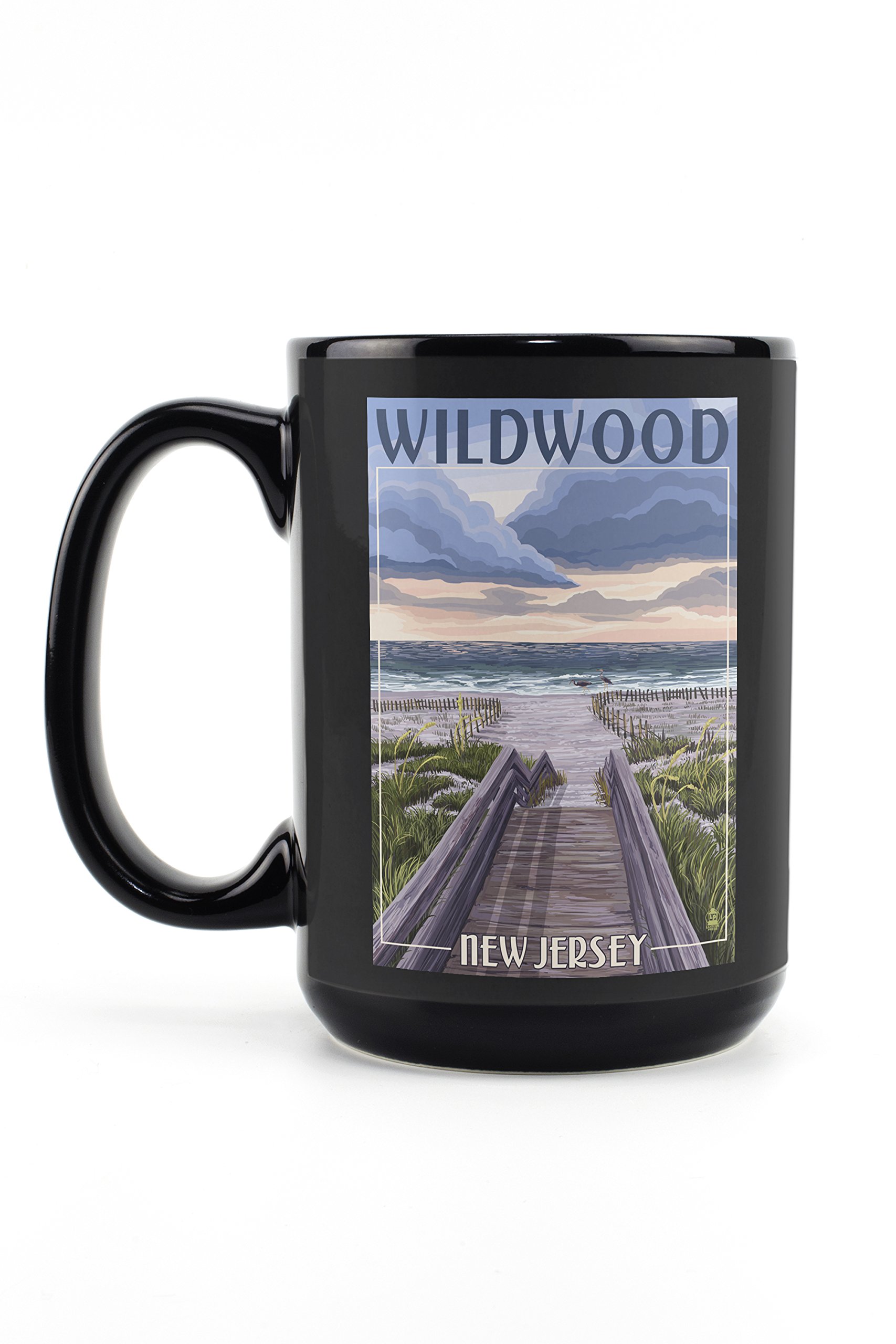 Lantern Press Wildwood New Jersey Beach Boardwalk Ceramic Mug - 15oz Black Coffee & Tea Cup - Dishwasher & Microwave Safe - Perfect for Home, Office & Beach Picnics