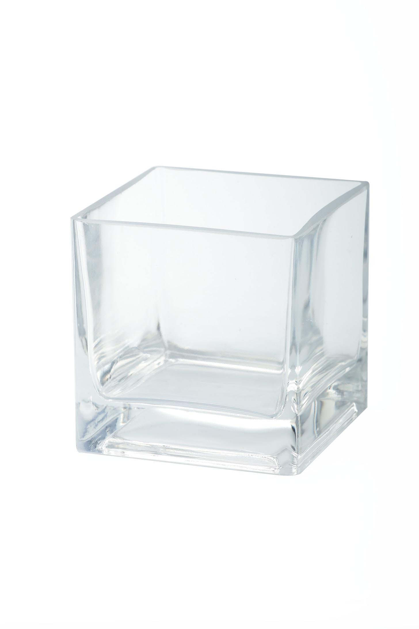 Premium Clear Square Glass Vase 4x4 Inches - Diamond Star Design for Home Decor, Wedding Centerpieces & Floral Arrangements