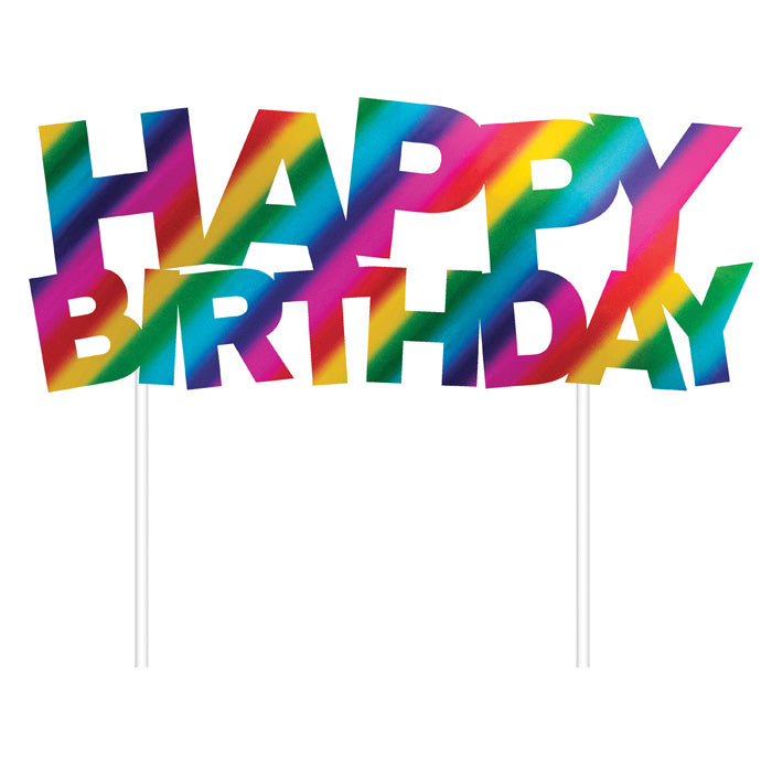 12-Piece Bulk Rainbow Foil Happy Birthday Cake Toppers - Perfect for Birthday Parties, Baby Showers & Wedding Celebrations