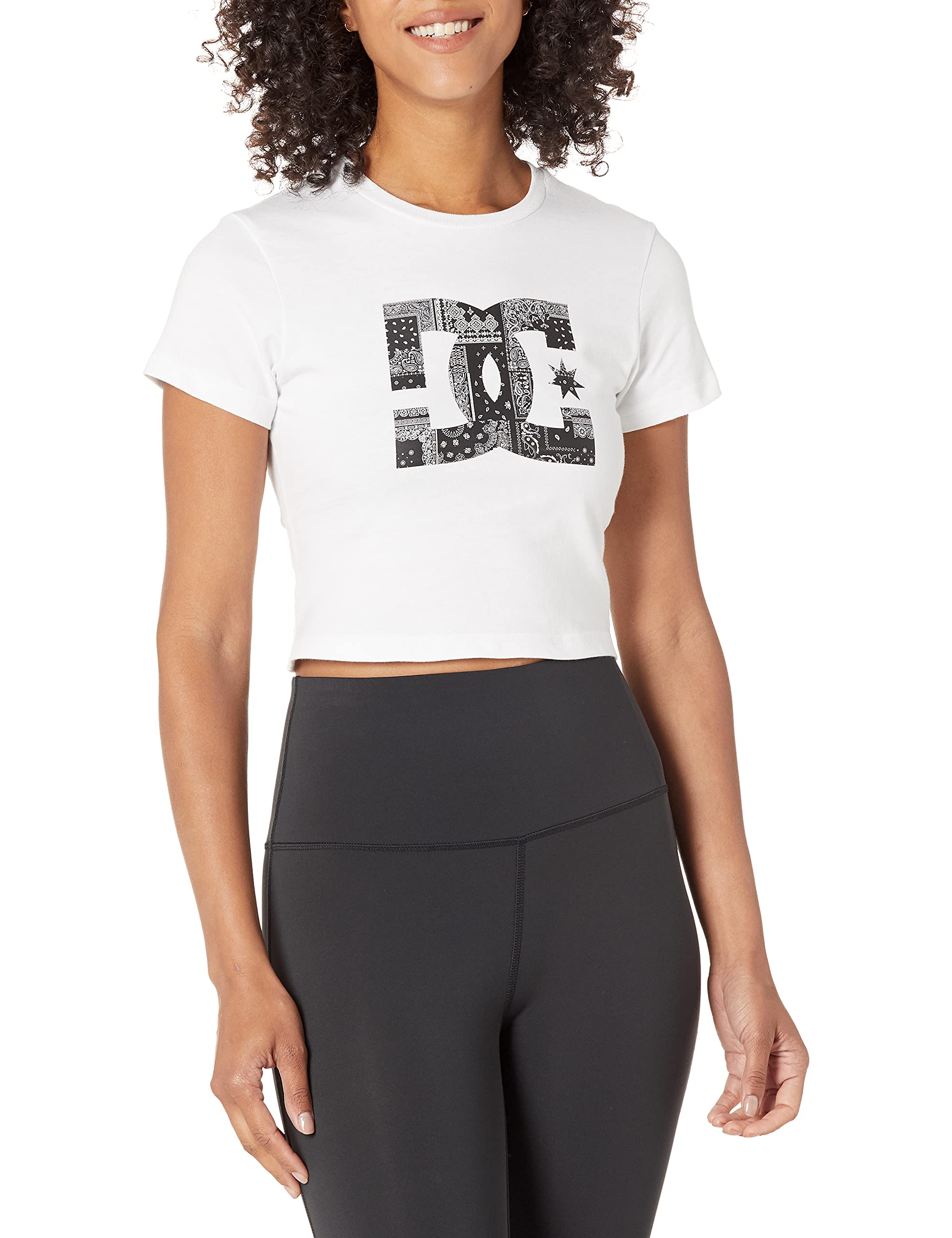 DC APPAREL Women's Bandana Print Star Crop Top T-Shirt - Trendy Casual Wear for Summer, Music Festivals & Street Style Outfits