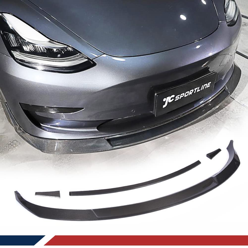 Carbon Fiber Front Lip Spoiler for Tesla Model 3 (2017-2022) - Aerodynamic Bumper Lip & Chin Splitter - Factory Direct - Perfect for Street Racing & Car Shows
