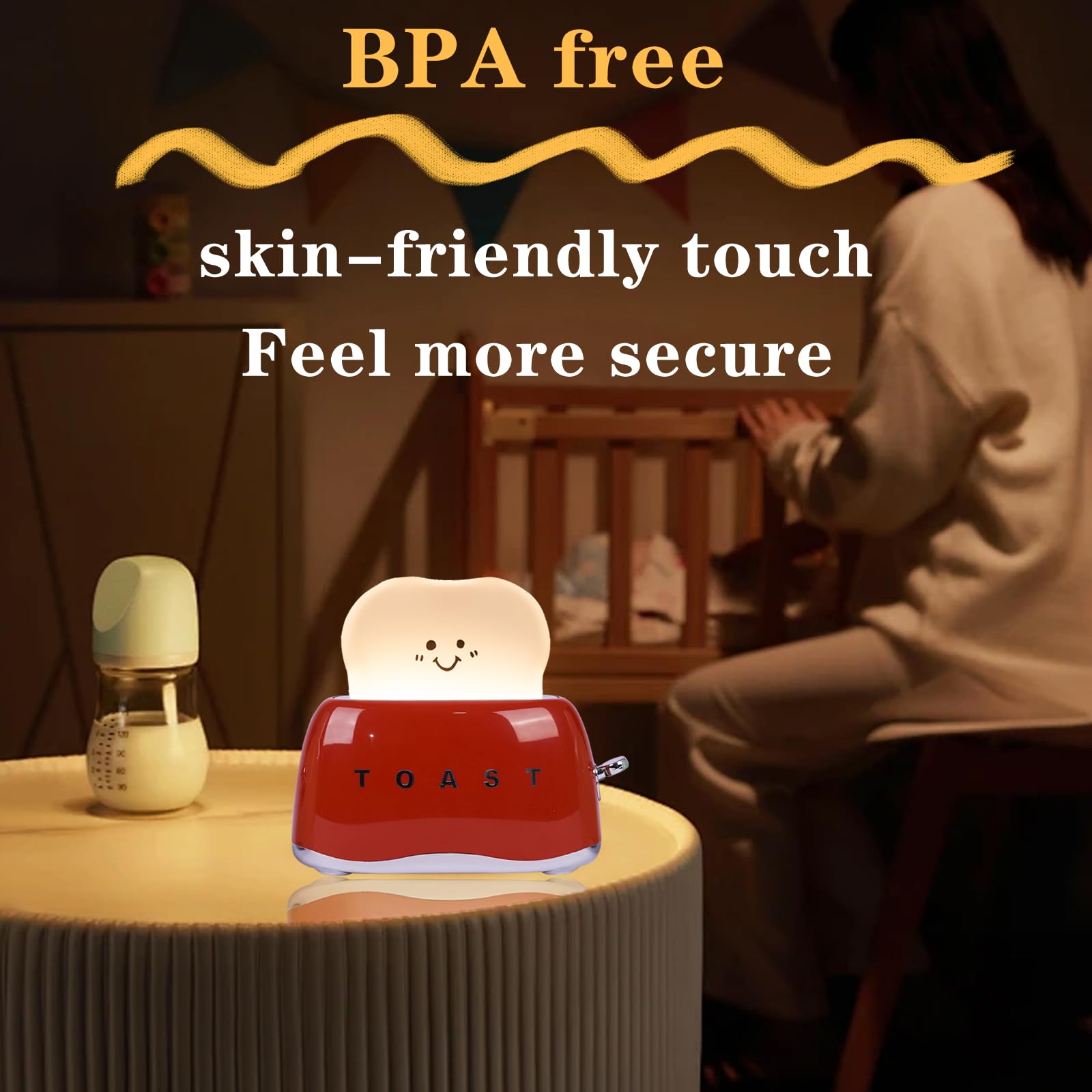 Cute Toast Lamp - Rechargeable Battery Powered Night Light for Kids, Adjustable Brightness Desk Lamp, Kawaii Decor for Girls Bedroom - Perfect for Bedside, Nursery, and Cozy Reading Nook