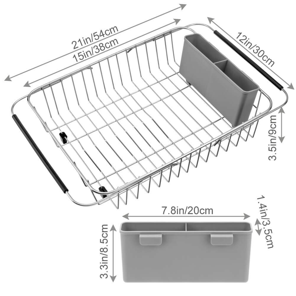 ARCCI Expandable Dish Drying Rack - Large Capacity Over The Sink Drainer with Removable Utensil Holder | Space-Saving Kitchen Organizer for Plates, Bowls & Cutlery | Perfect for Small Kitchens, Apartments & RV Use