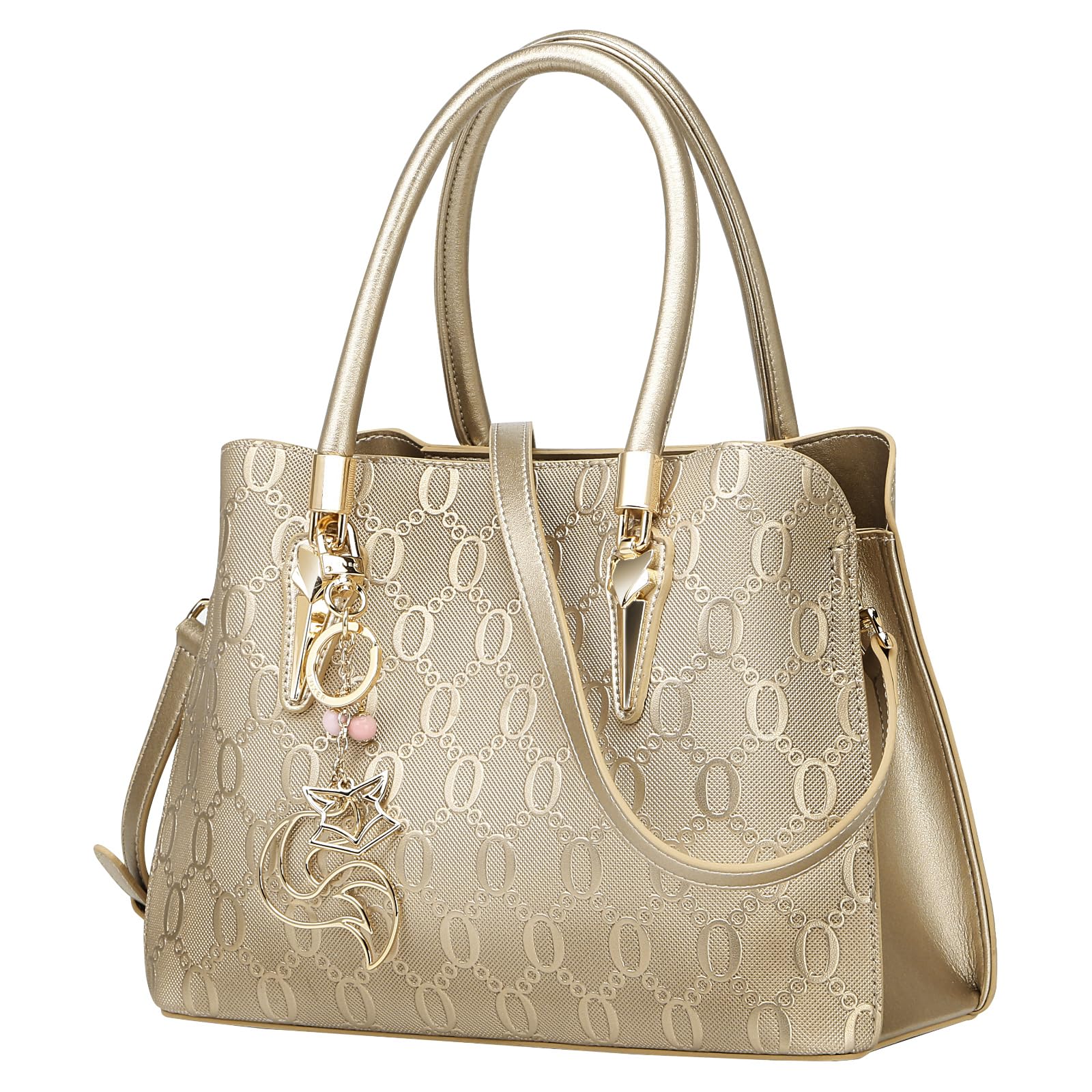 FOXLOVER Women's Cow Leather Top-Handle Satchel Handbag with Chain Pattern & Magnetic Zipper Closure - Crossbody Strap for Work, Travel & Everyday Use