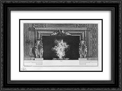 Giovanni Battista Piranesi Black Ornate Frame 24x18 Double Matted Museum Art Print - Fireplace Scene with Nude & Draped Figures in Elegant Interior | Perfect for Living Room Decor, Office Art & Classic Home Interiors