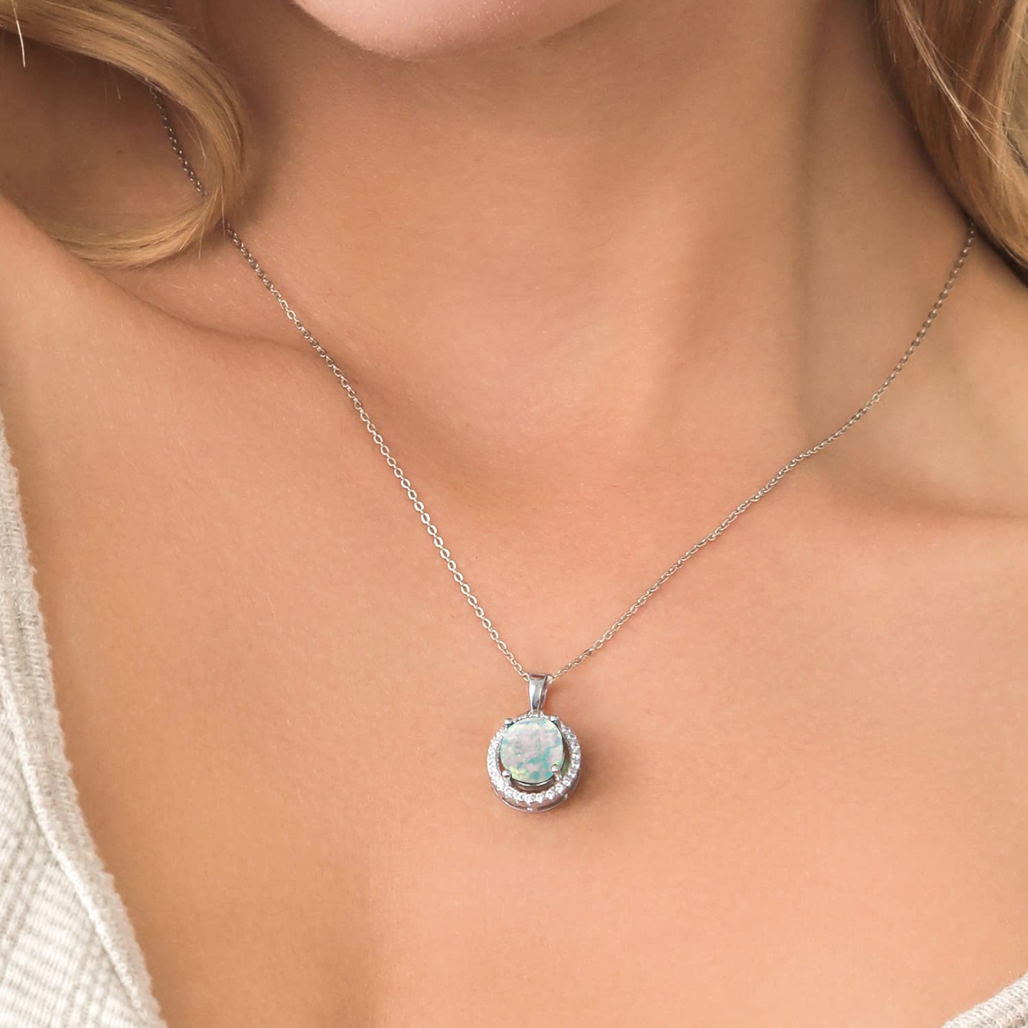 Gem Stone King 925 Sterling Silver 11X9MM Oval Birthstone & White Moissanite Halo Pendant Necklace for Women | 18 Inch Chain | Elegant Jewelry Gift for Birthday, Anniversary & Special Occasions