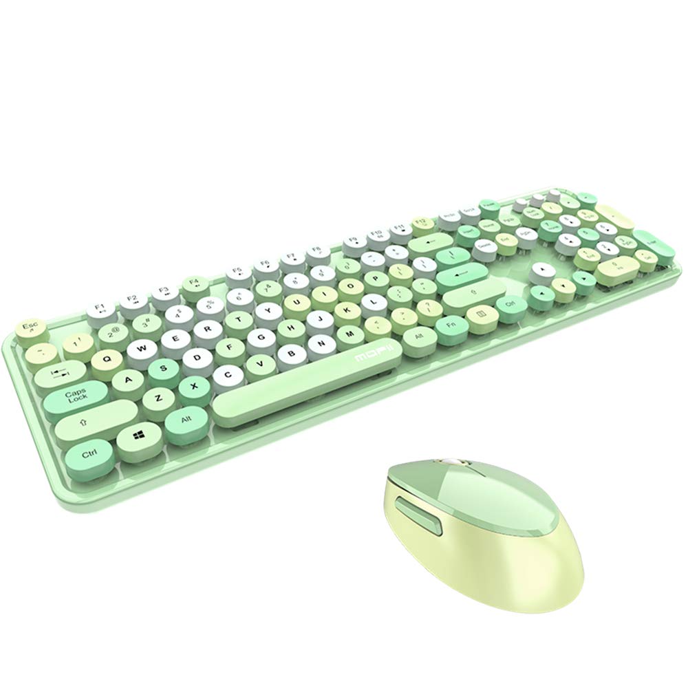 Wireless Keyboard and Mouse Combo - 104 Keys USB Receiver for PC, Laptop, Desktop Computer - Stylish Lipstick Design with Cute Round Keys (Green) - Perfect for Home Office, Gaming, and Workstations
