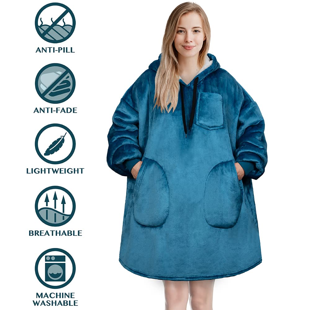 PAVILIA Women's Sherpa Wearable Blanket Hoodie - Oversized Fleece Hooded Sweatshirt for Men & Women | Cozy Loungewear for Home, Camping & Outdoor Activities