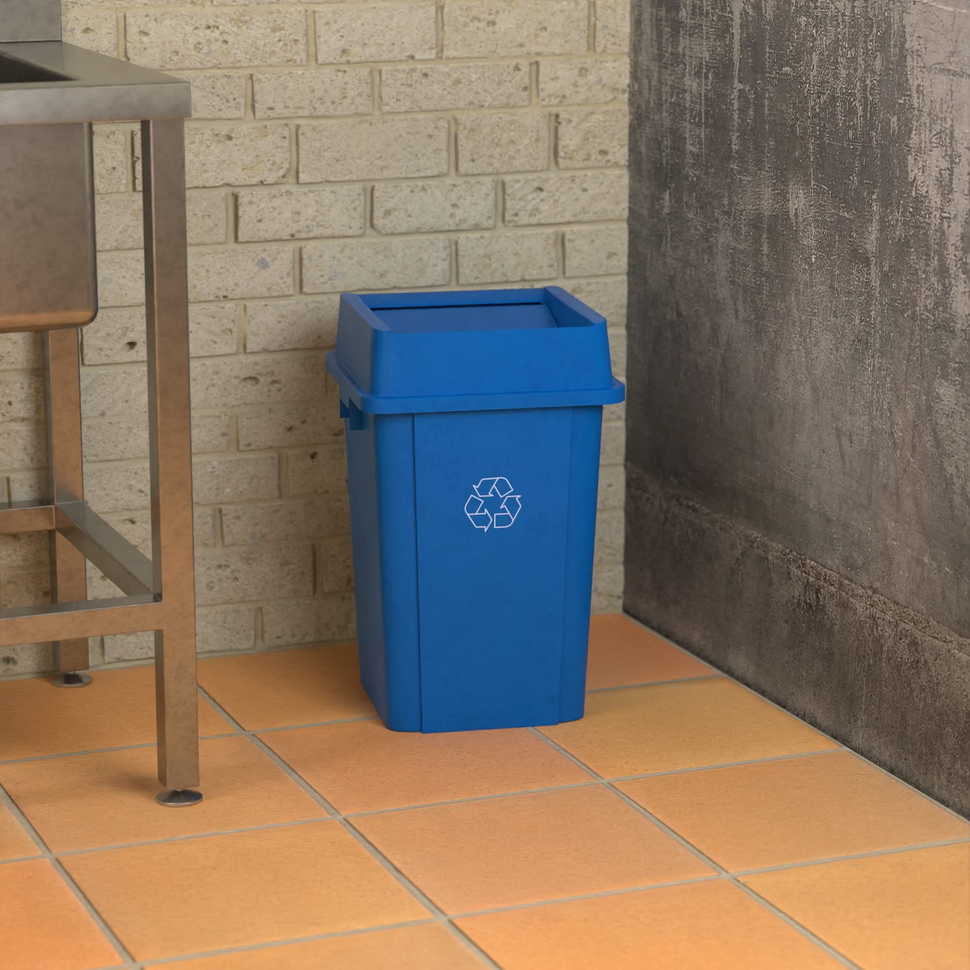 19 Gallon Blue Square Commercial Trash Can with Lid - Heavy Duty Waste Bin for Office, Restaurant, Kitchen & Outdoor Use