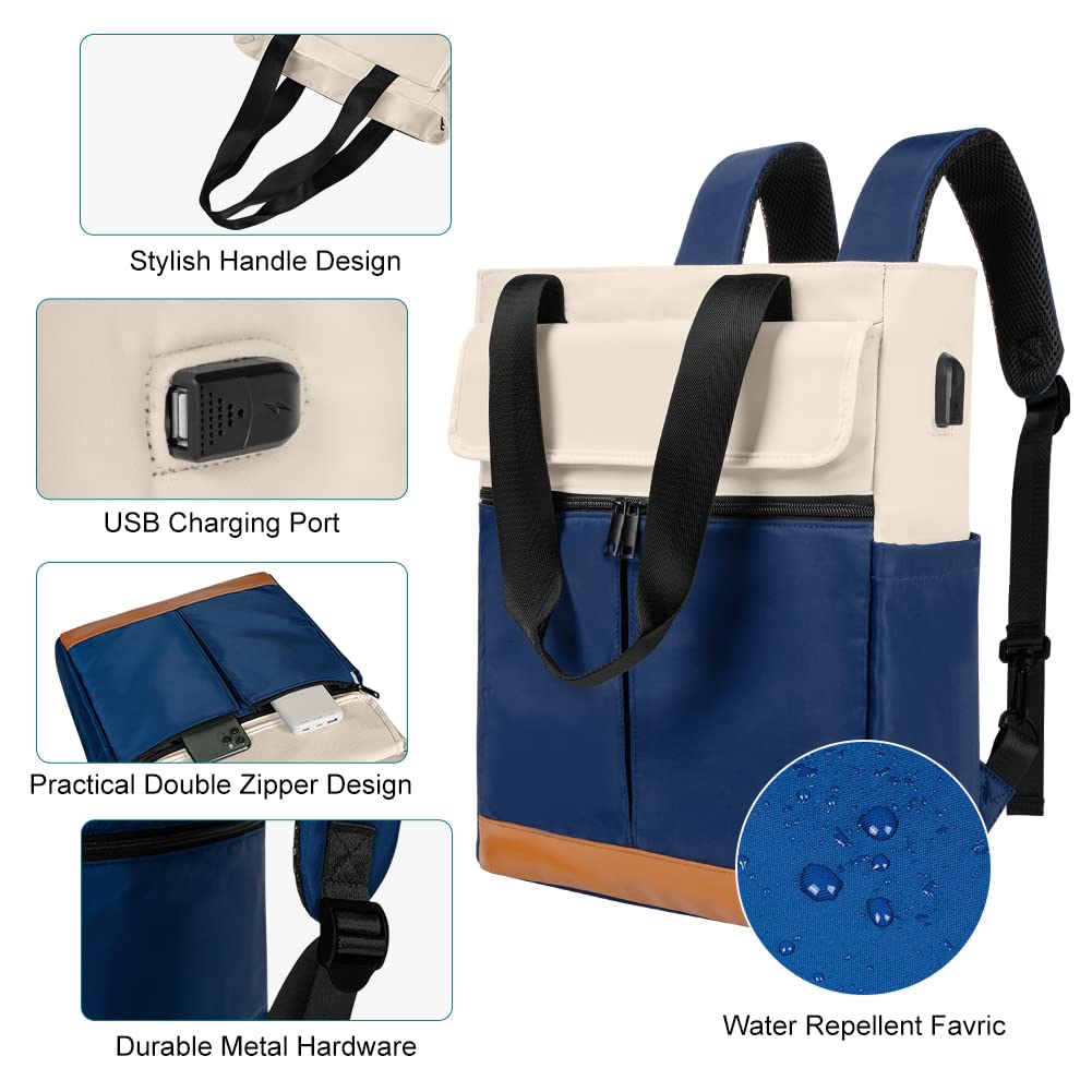 Women's Convertible Laptop Backpack with USB Charging Port - Waterproof Work Backpack for Office, Travel & College | Daypack to Tote Bag Conversion