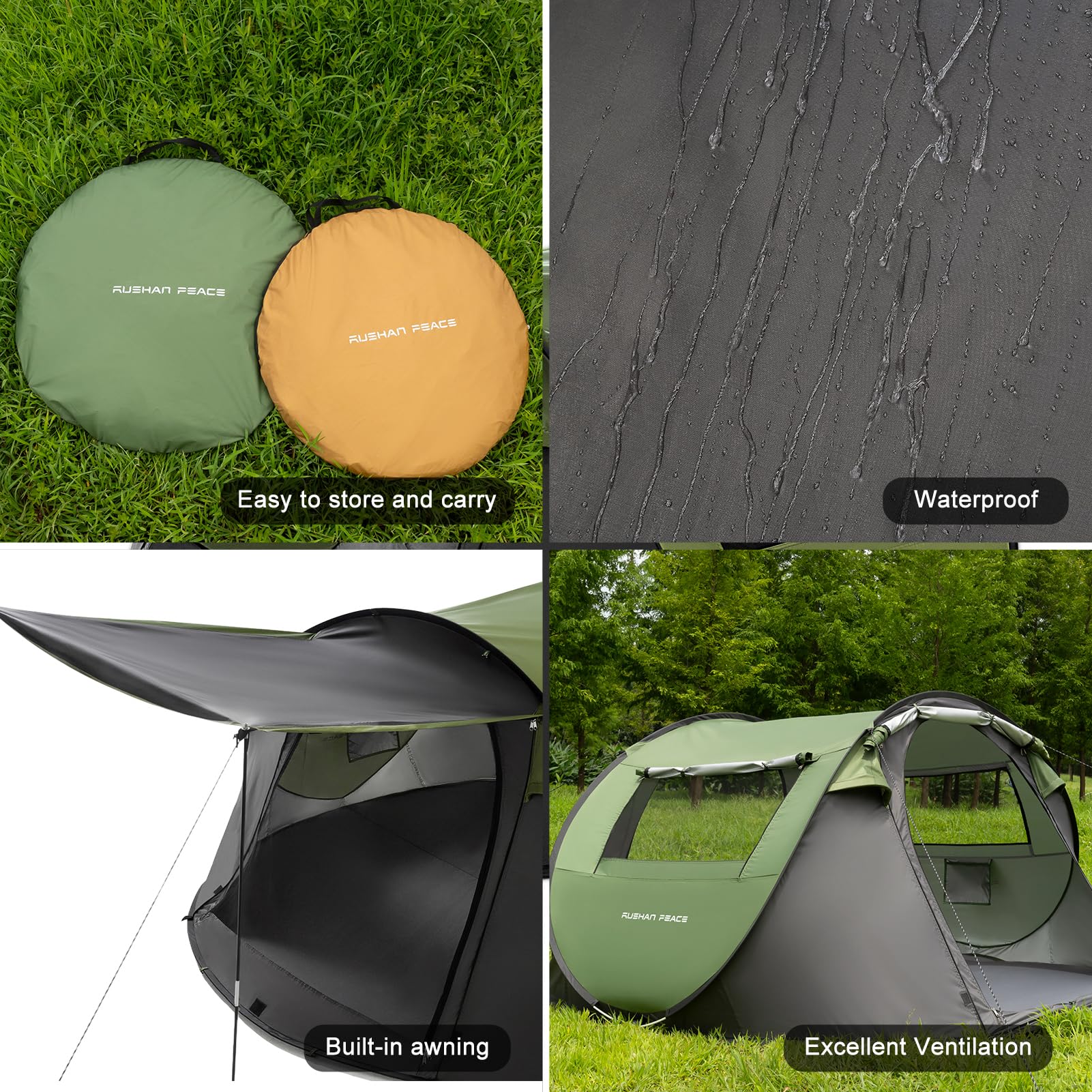 Instant Pop Up Tent for Camping - Water Resistant Dome Tent with Carry Bag | Easy Setup for Family Camping, Hiking & Outdoor Adventures | Perfect for 3-Season Use in Parks, Beaches & Backyards